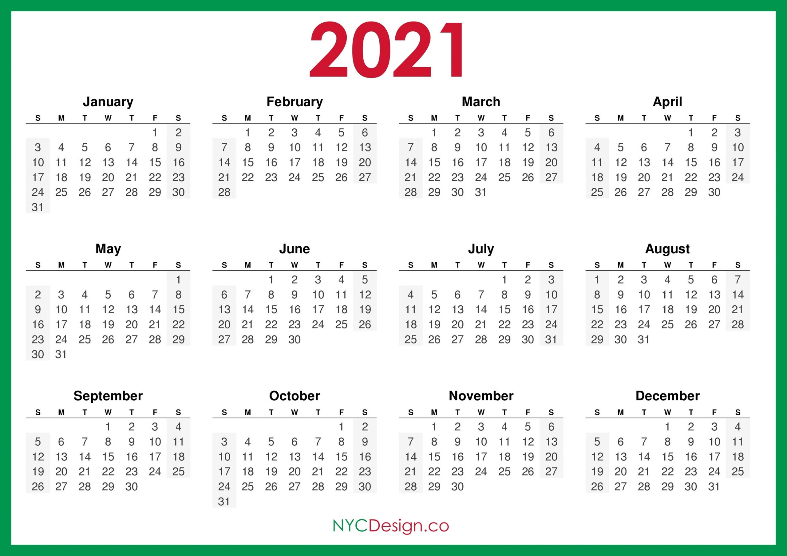 Pick Monday To Sunday Calendar 2021