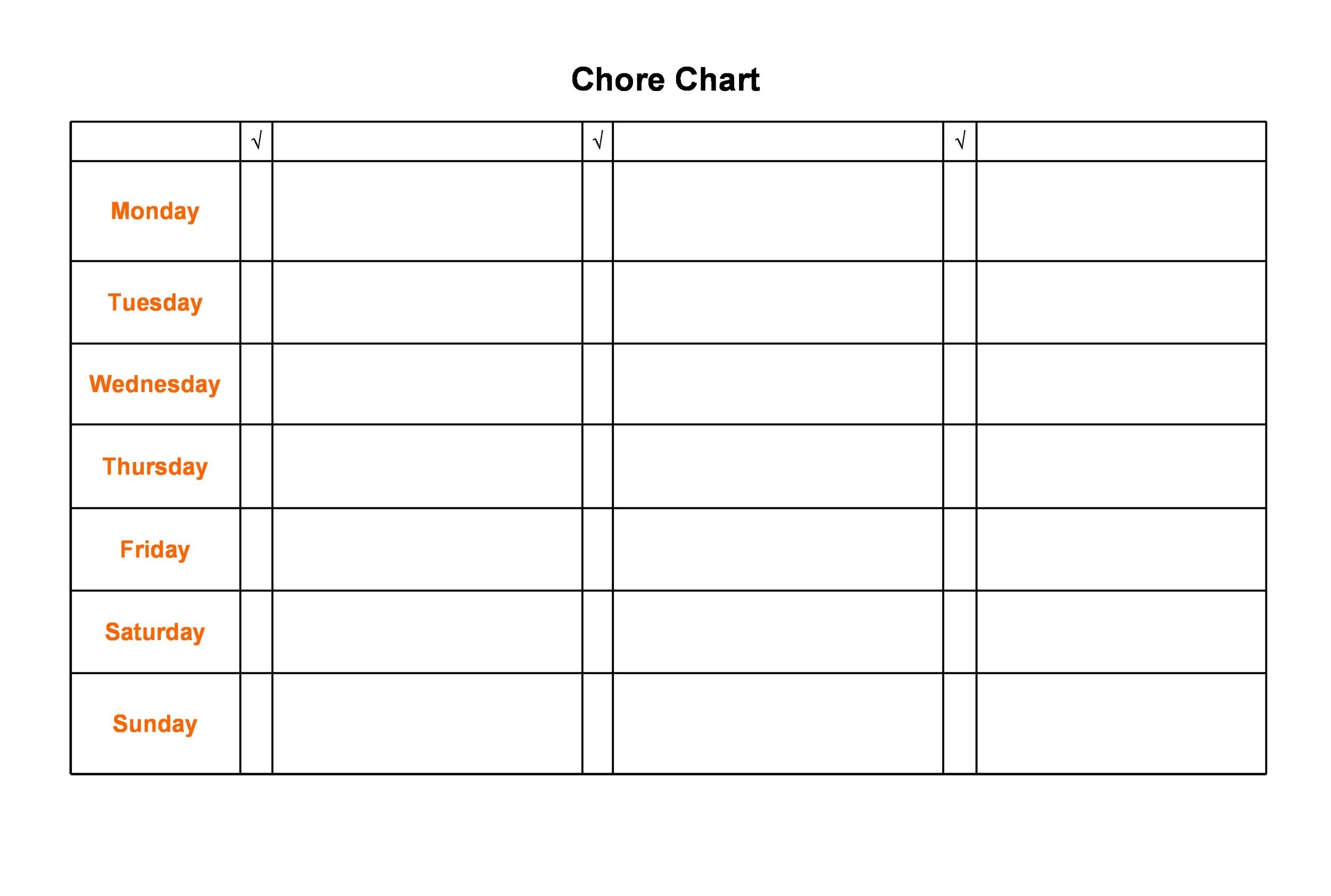 Pick Monday To Sunday Chart