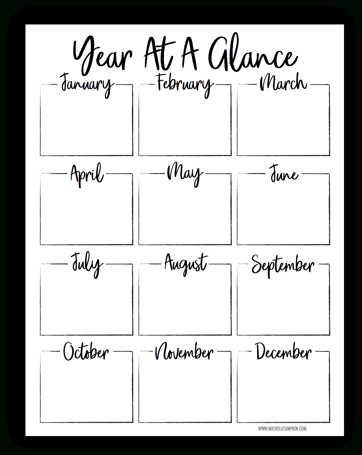 Pick Month At A Glance Free Template
