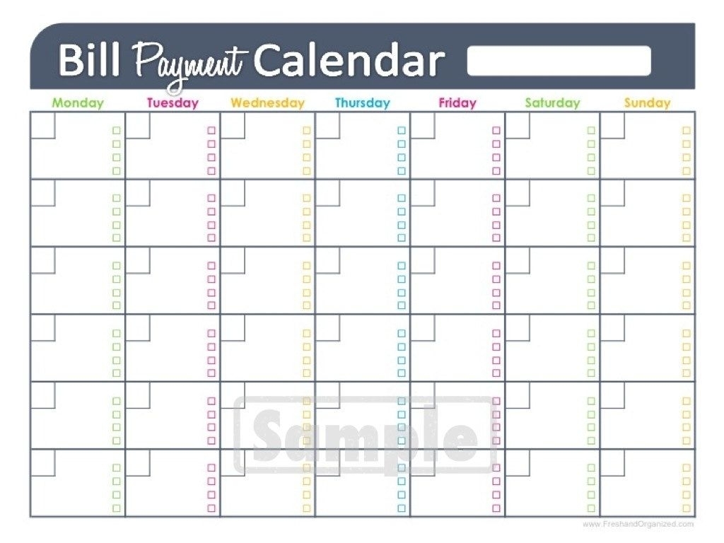 Pick Monthly Bill Calendar Template