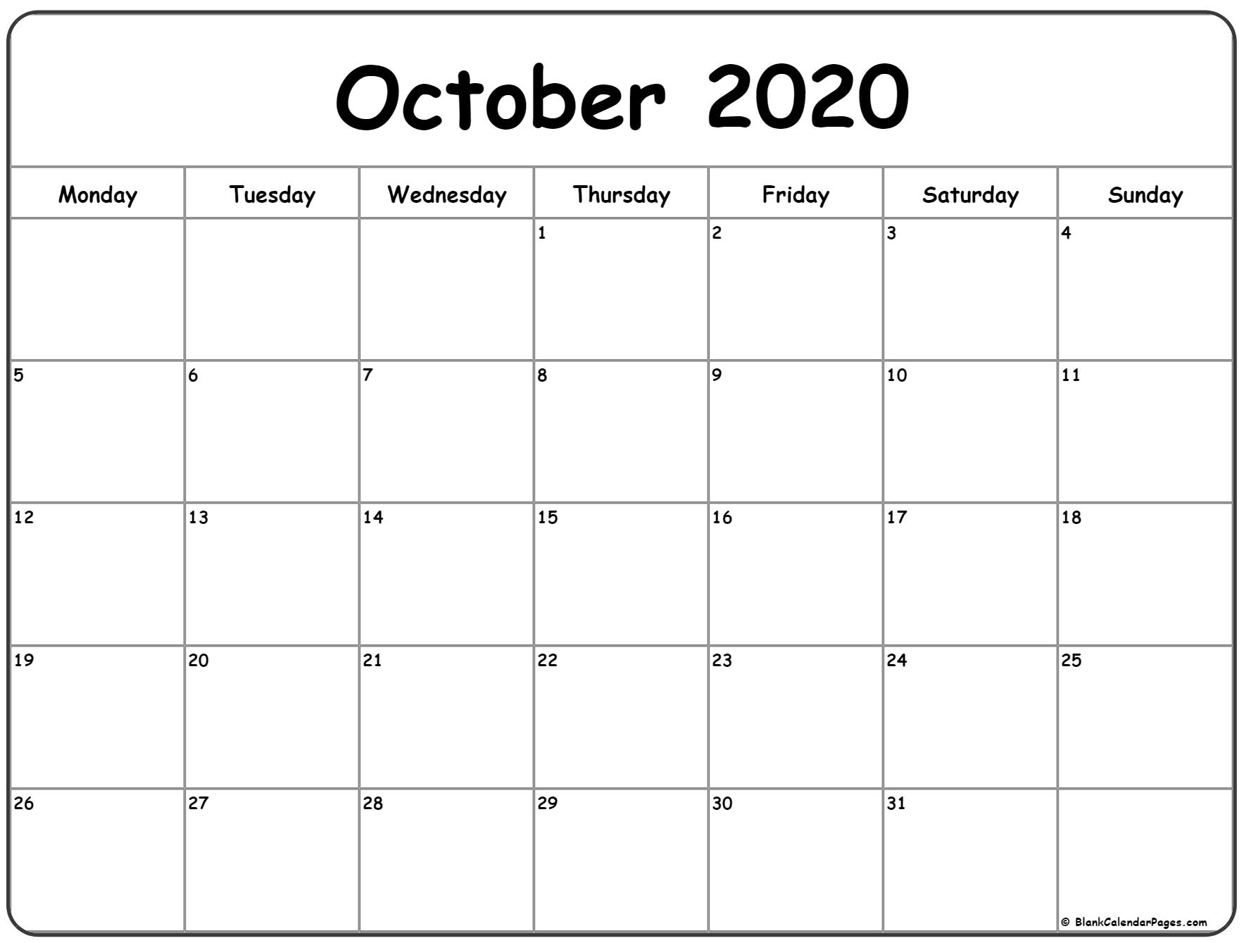 Pick Monthly Calendar Monday To Sunday