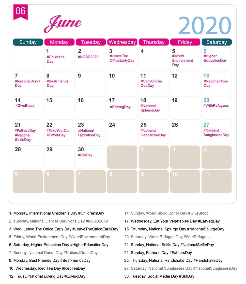 National Days In June Best Calendar Example