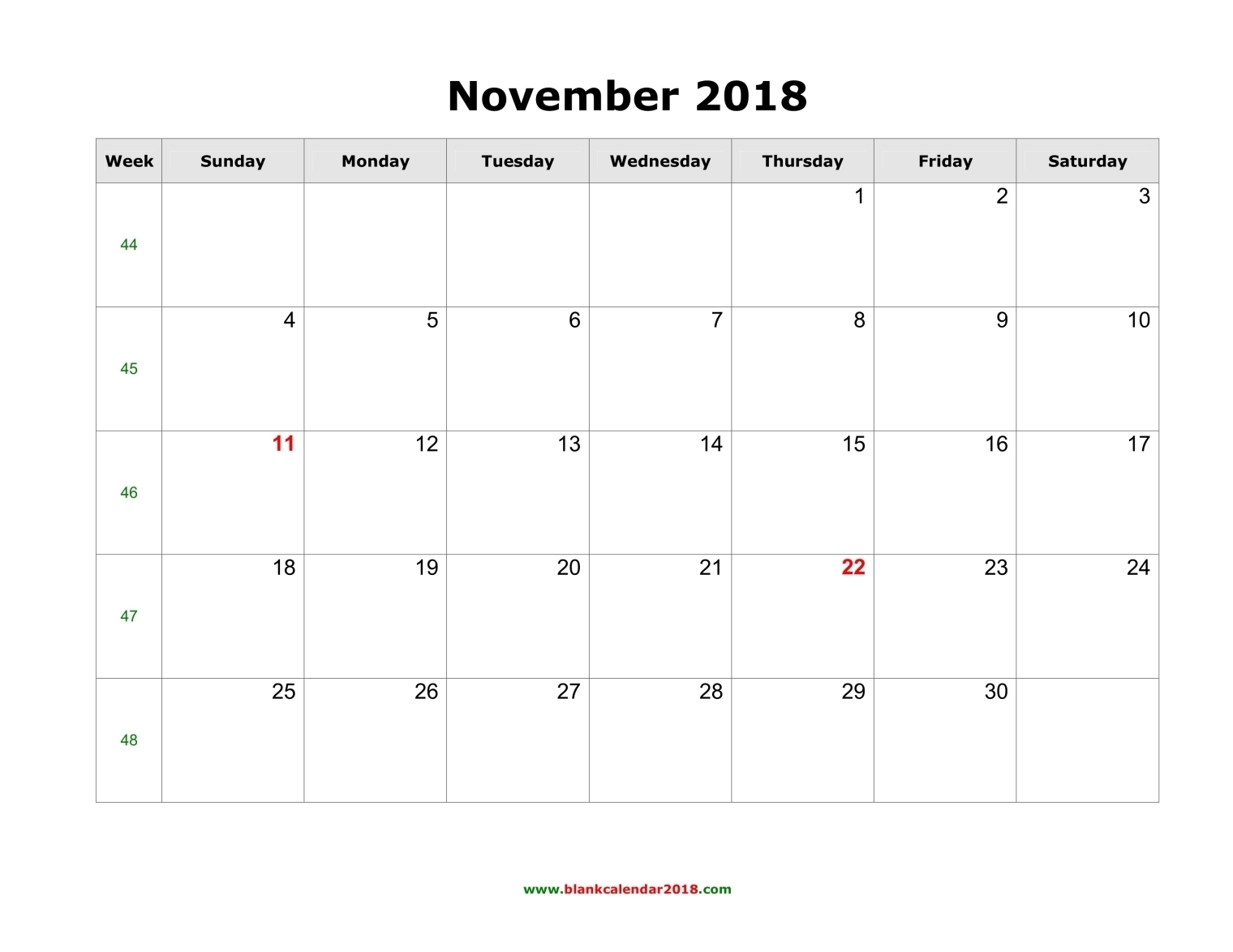 Pick November 2018 Calendar Printable Monthly