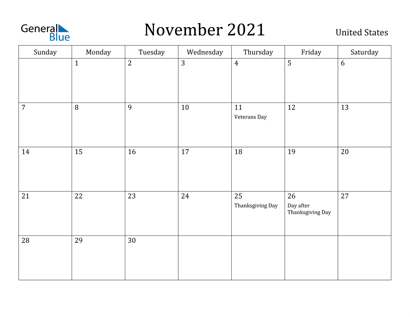 Pick November 2021 Calendar