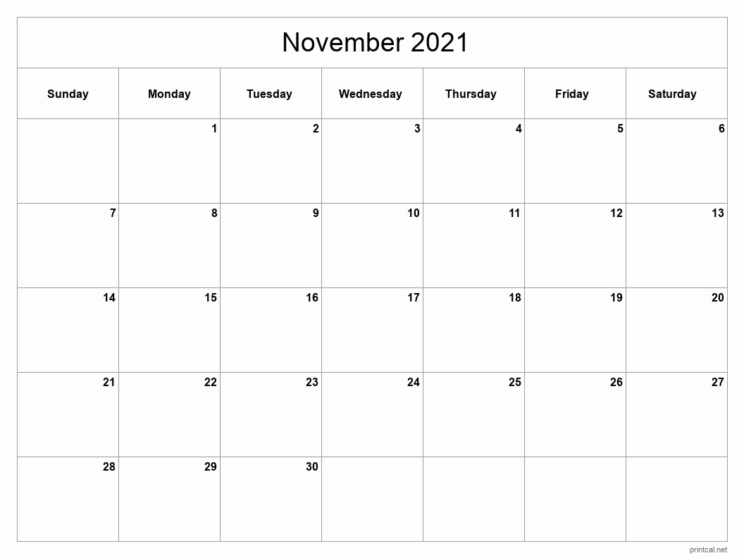 Pick November 2021 Calender Grid