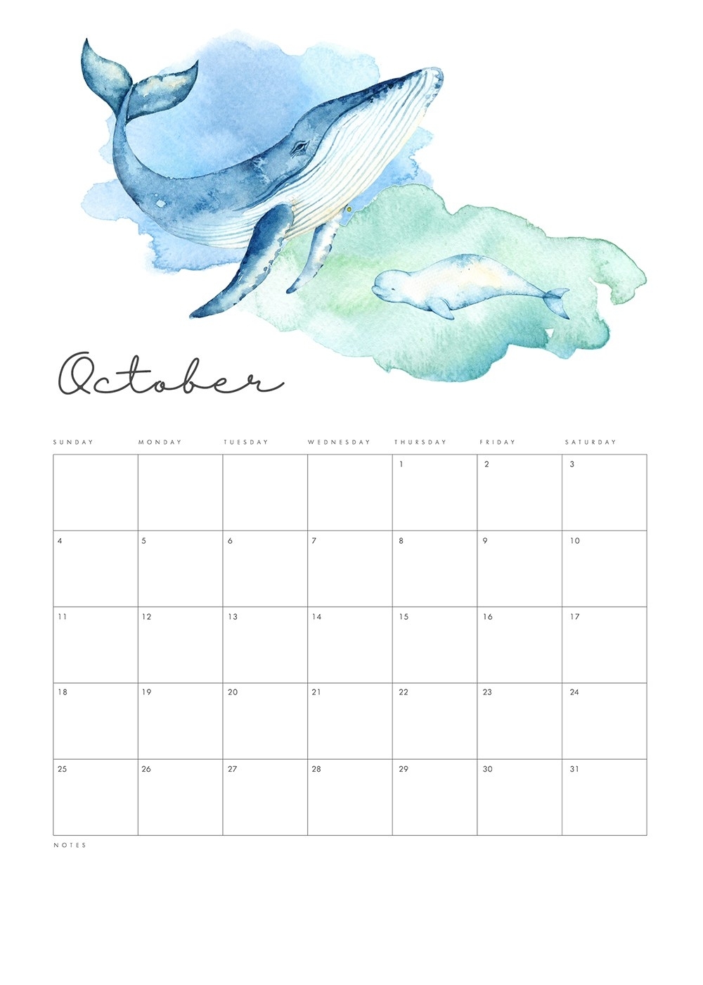 Pick Ocean Themed Printable Calendar