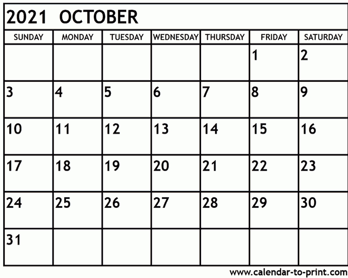 Pick October 2021 Calendar