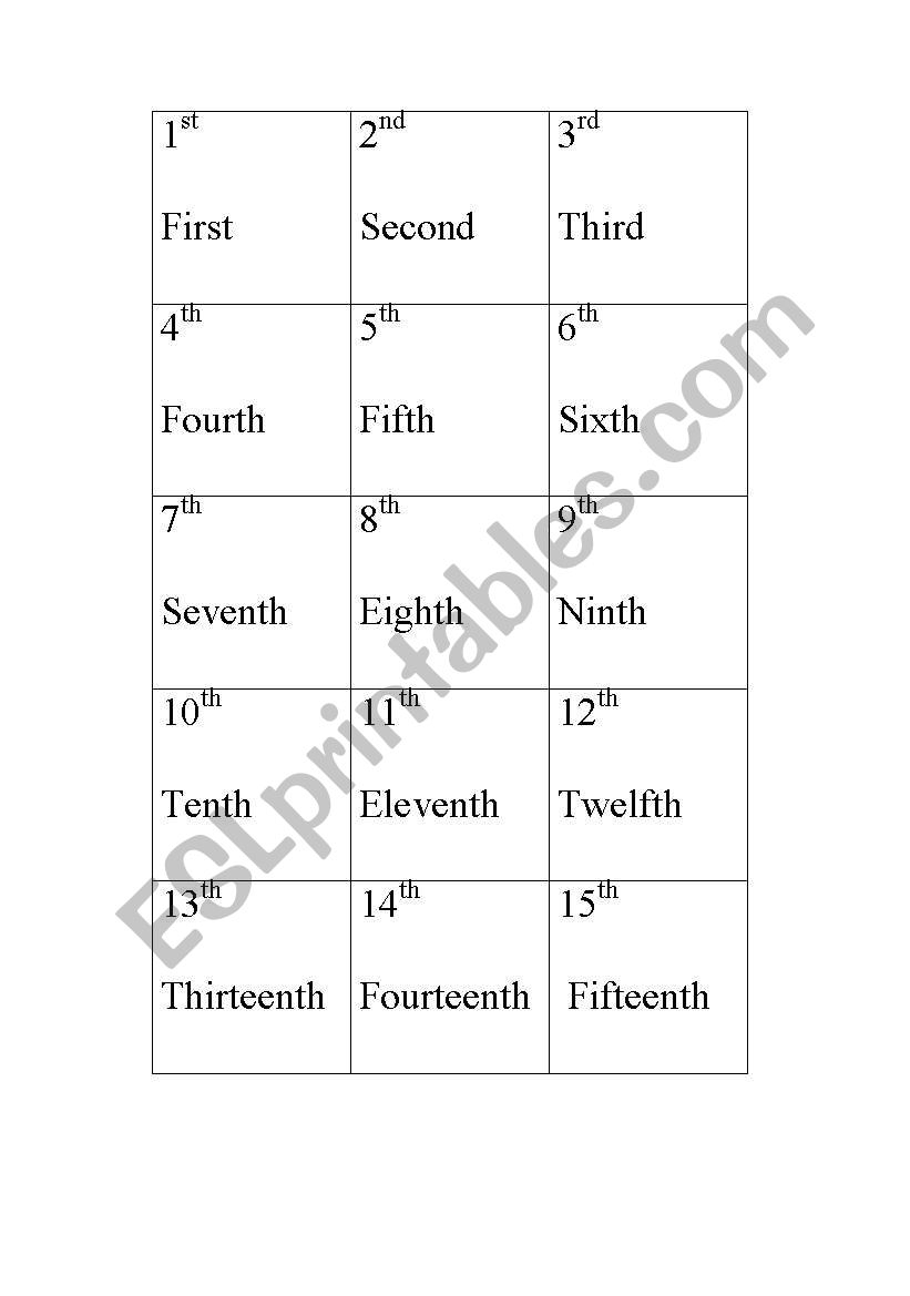 Pick Ordinal Numbers 1-31 Printable