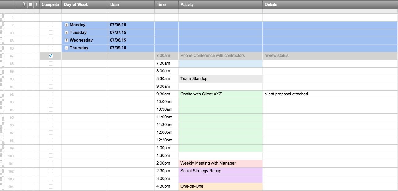 Pick Pick Up Schedule Template