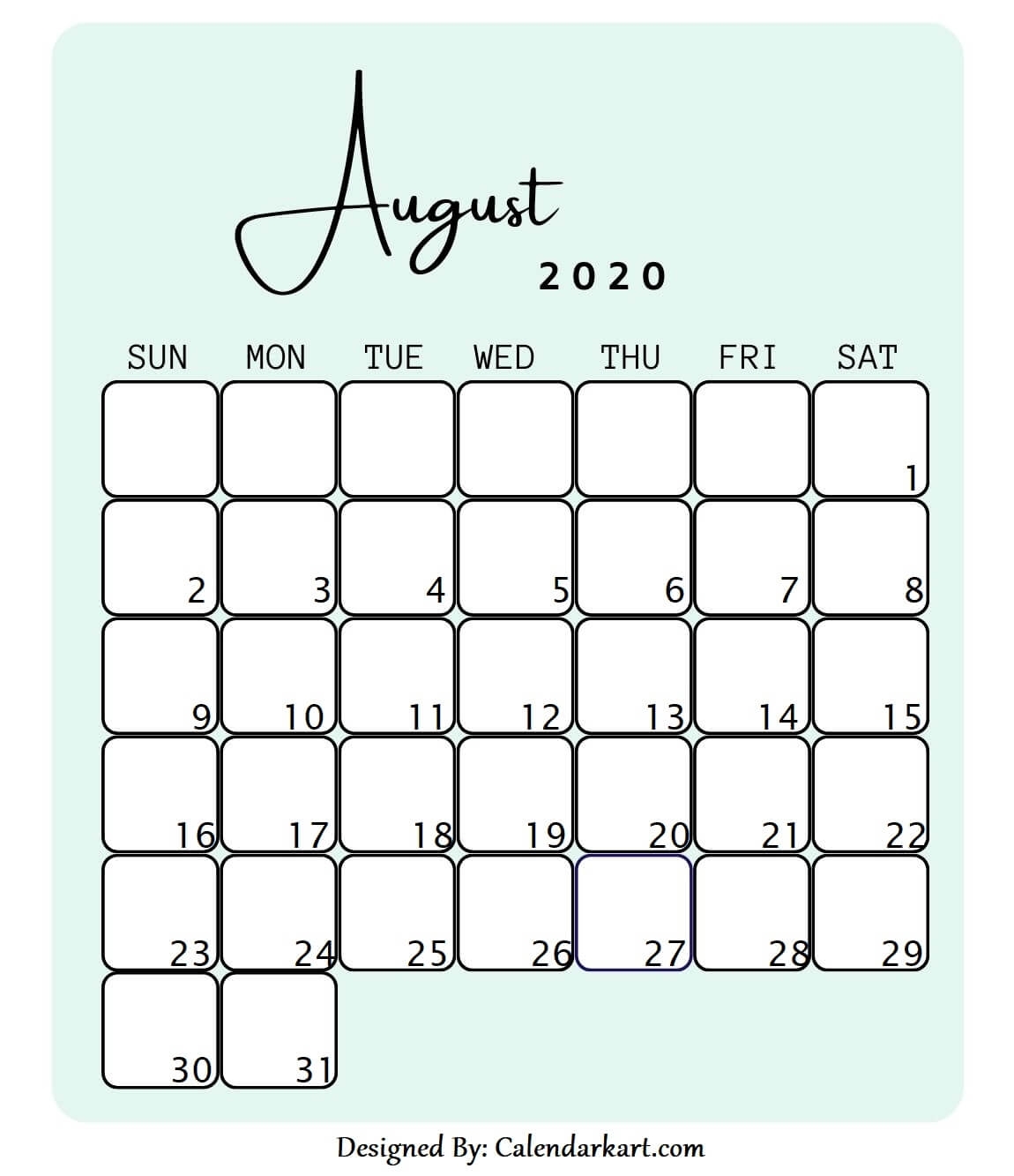 Pick Pretty Calender For Month Of August