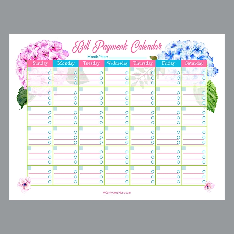 Pick Printable Bill Pay Calendar