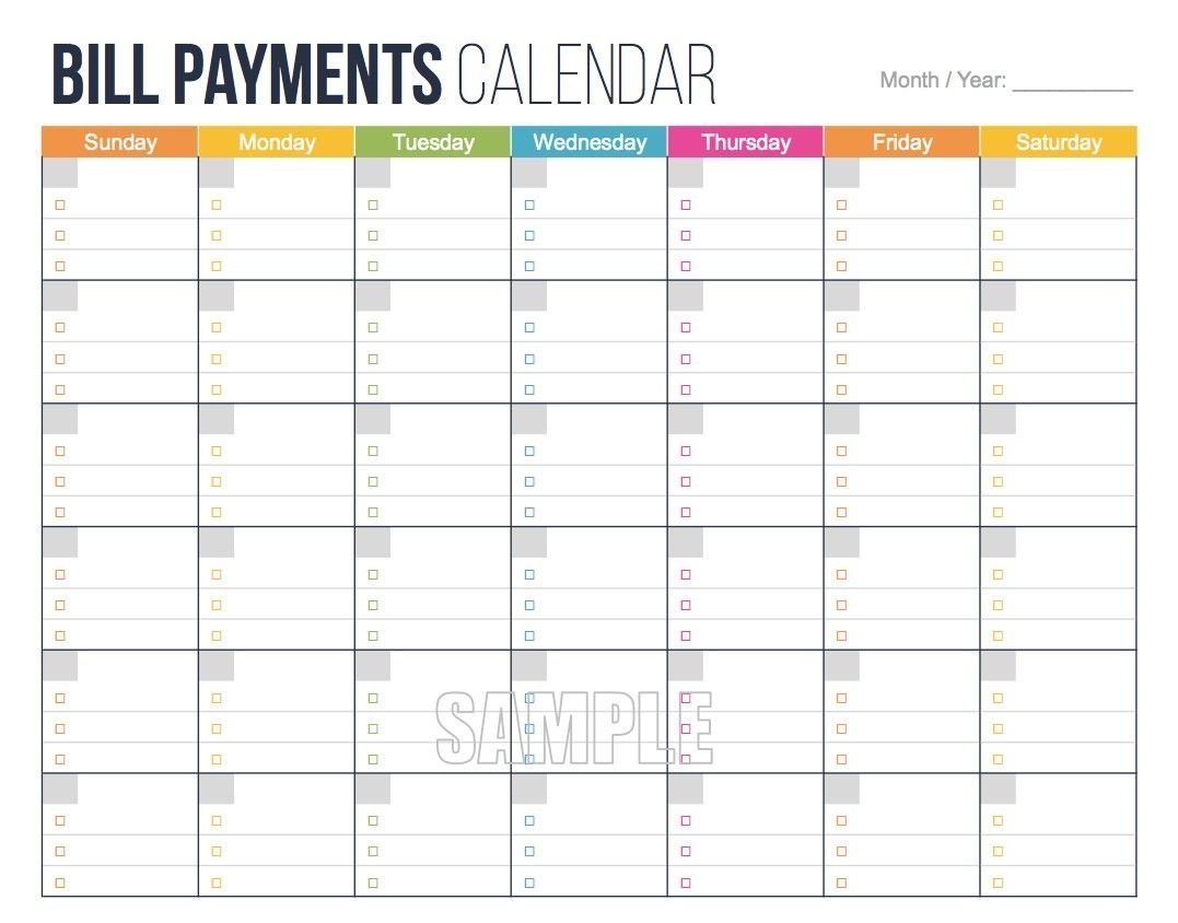 Pick Printable Bill Pay Calendar