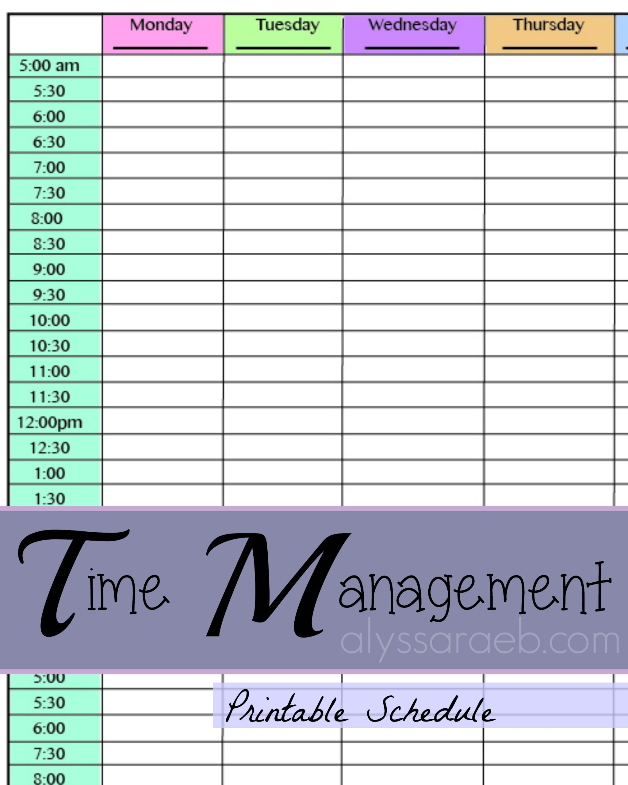 Pick Printable Half Hour Schdule