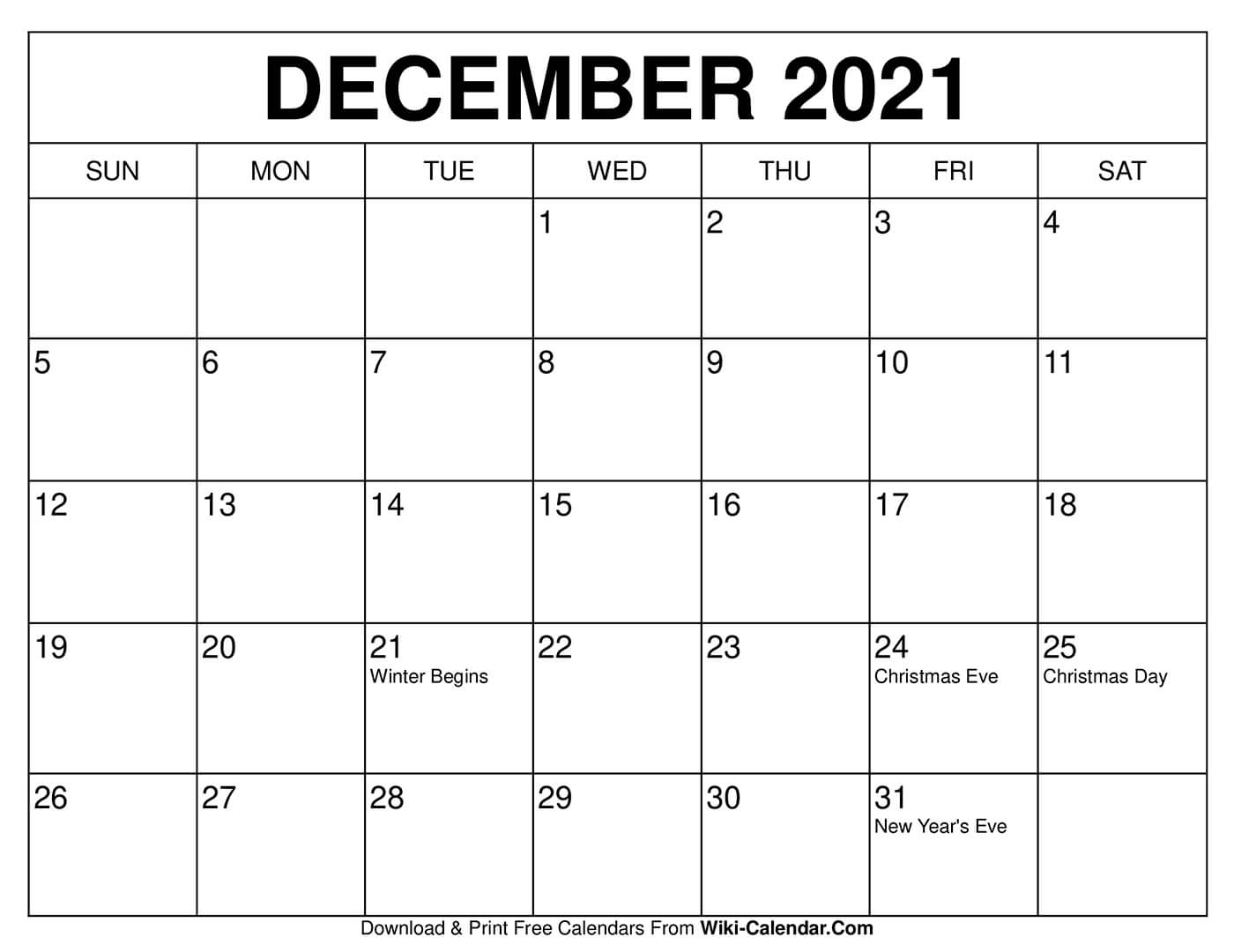 Pick Printable Monthly Calendar December 2021