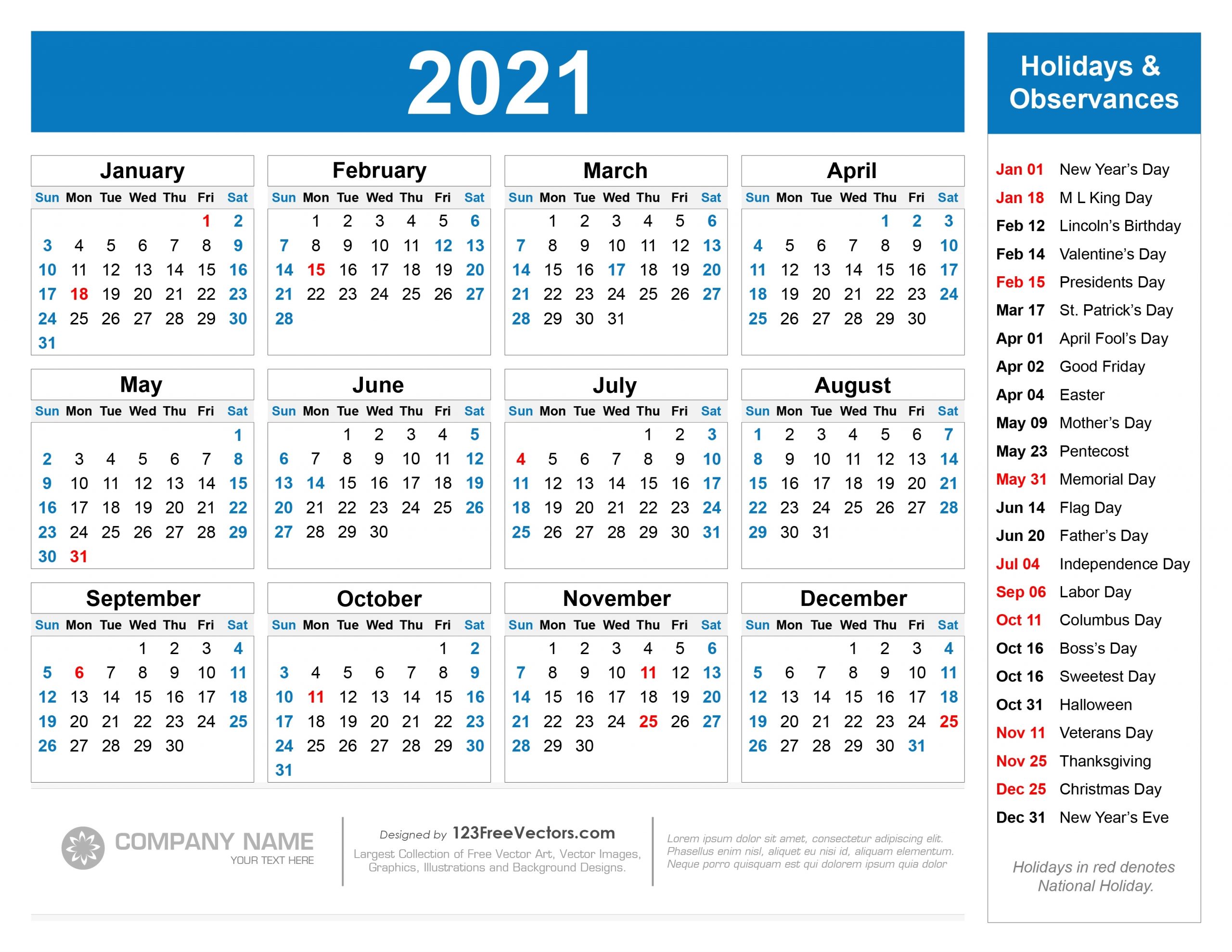 Printable National Calendar 2021 Best Calendar Example
