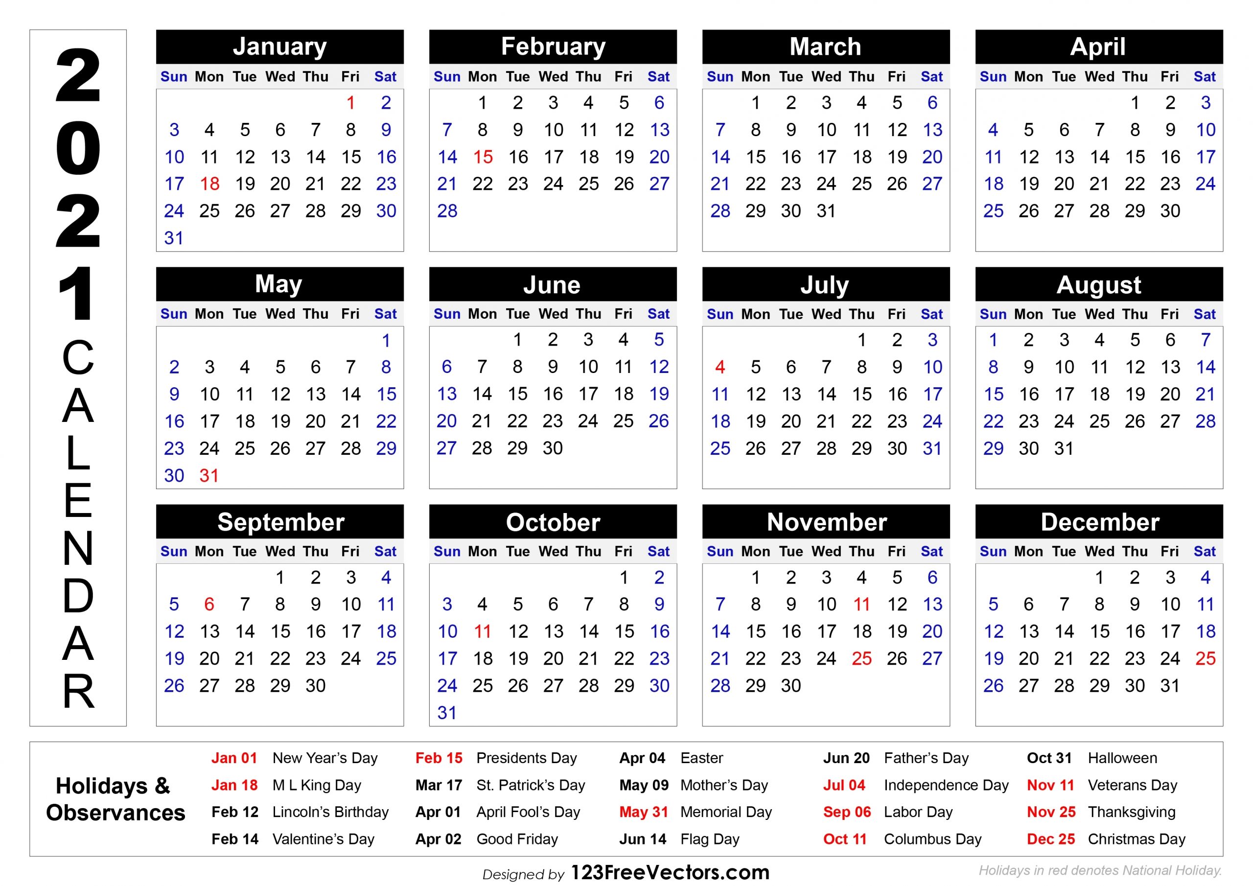 Pick Printable National Calendar 2021