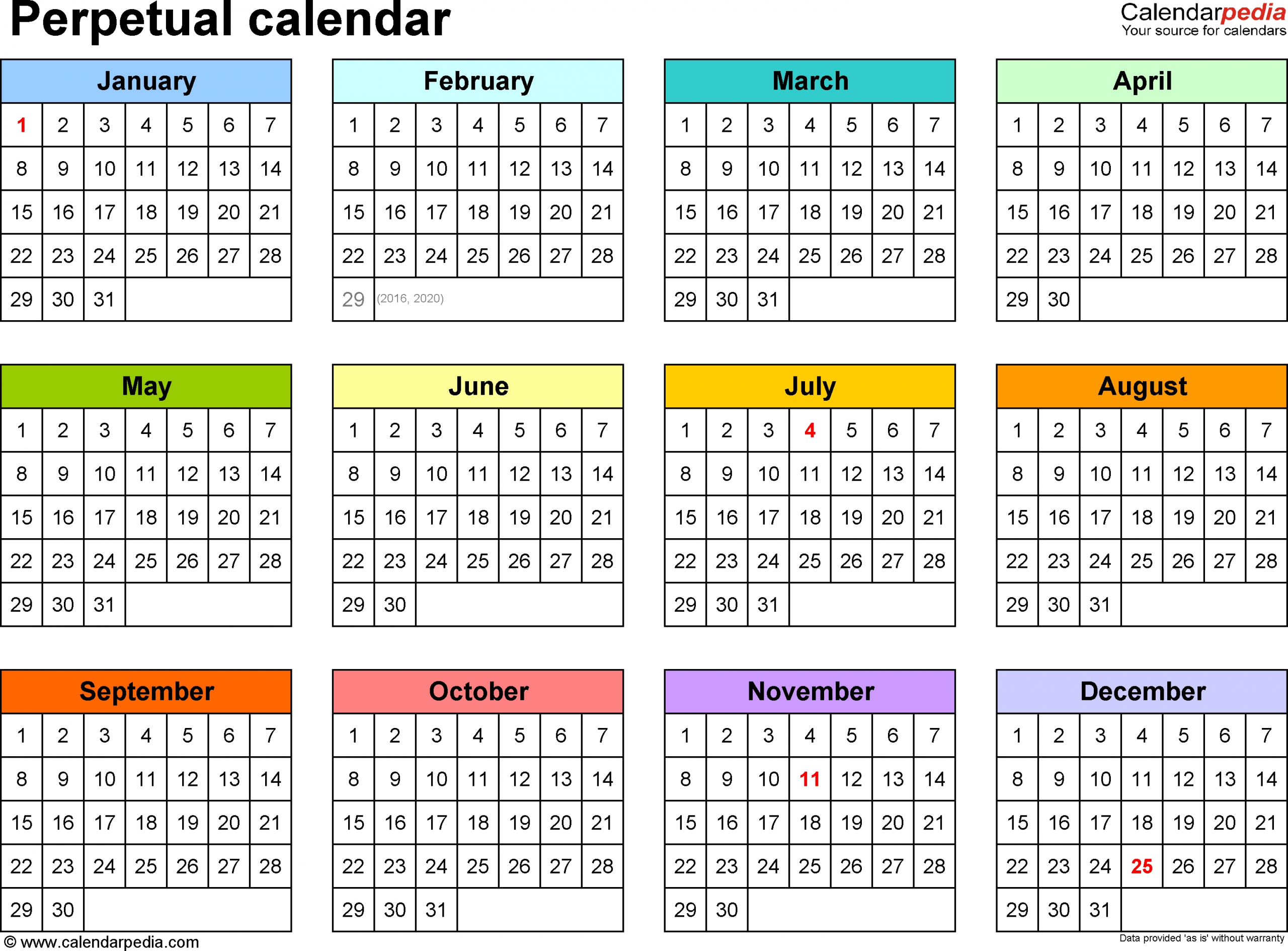 Pick Printable Perpetual Calendar Free
