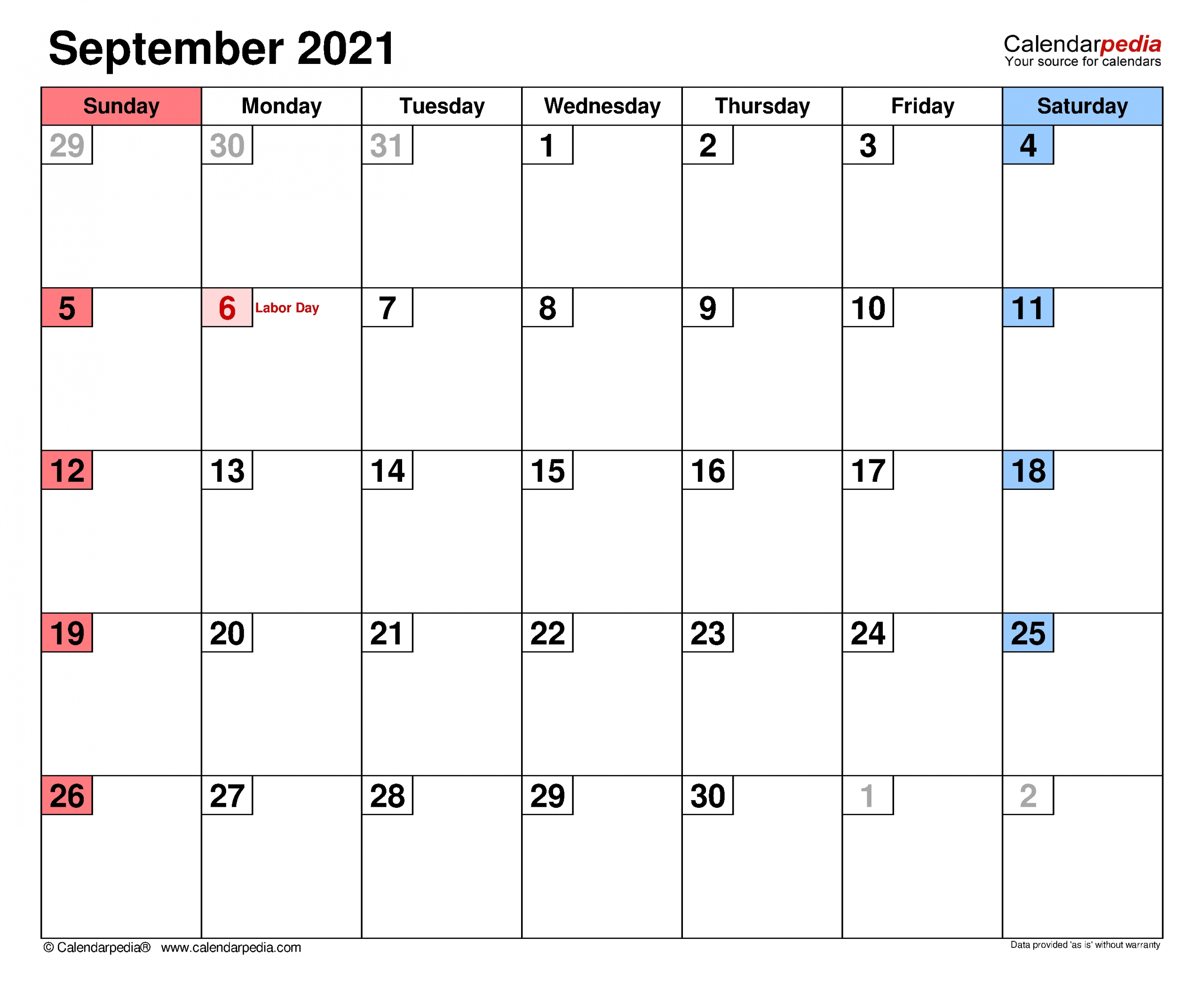 Pick September Calendar 2021 With Holiday