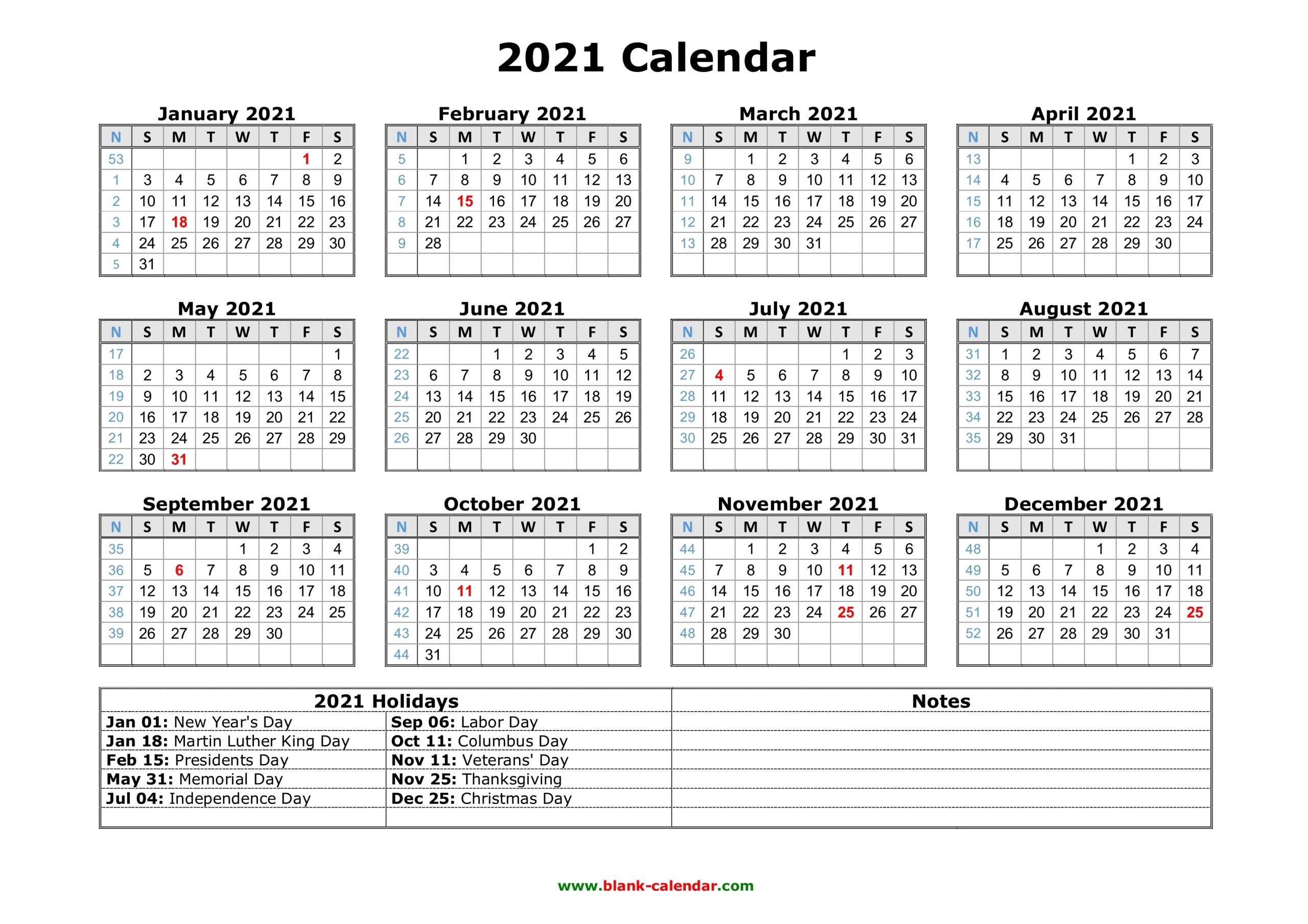 Pick Vacation Calendar 2021 Printable