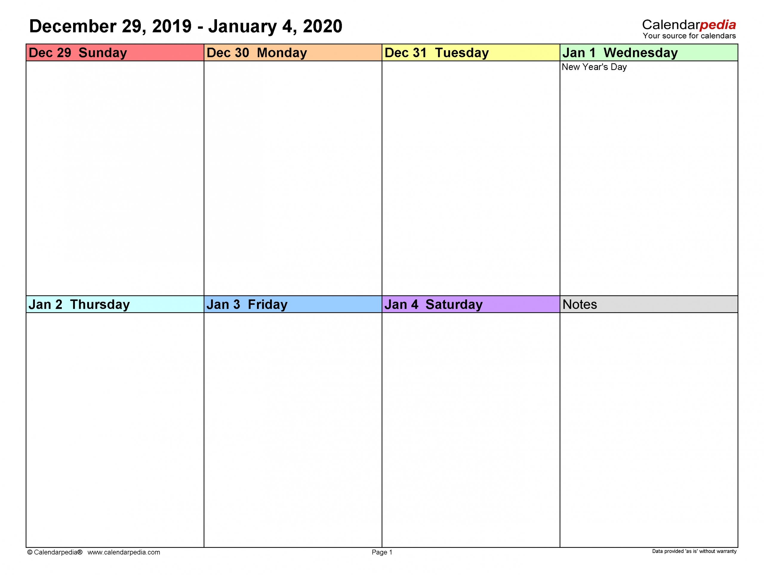 Pick Week Calendar Printable