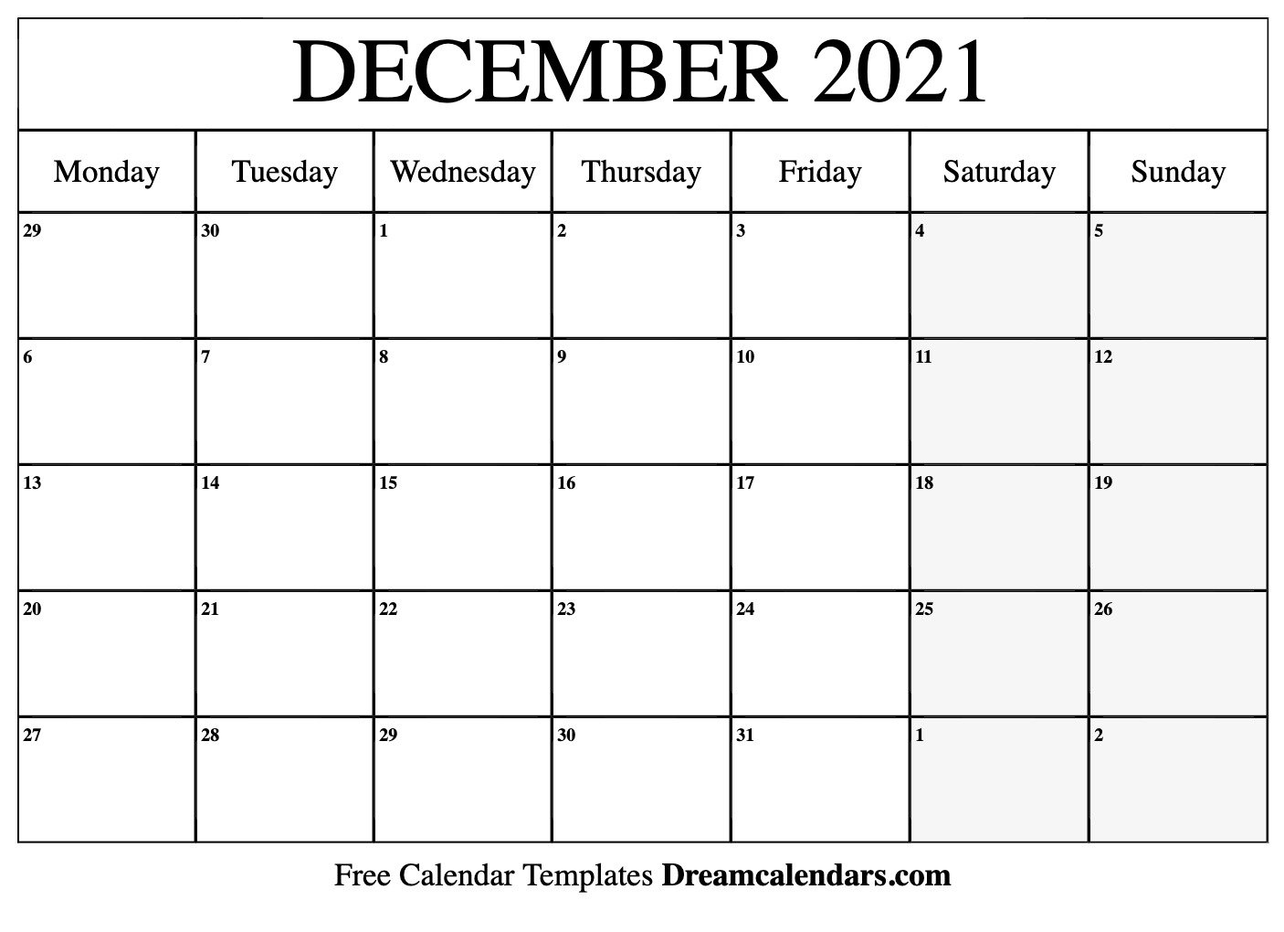 Pick Weekend Calendar December 2021
