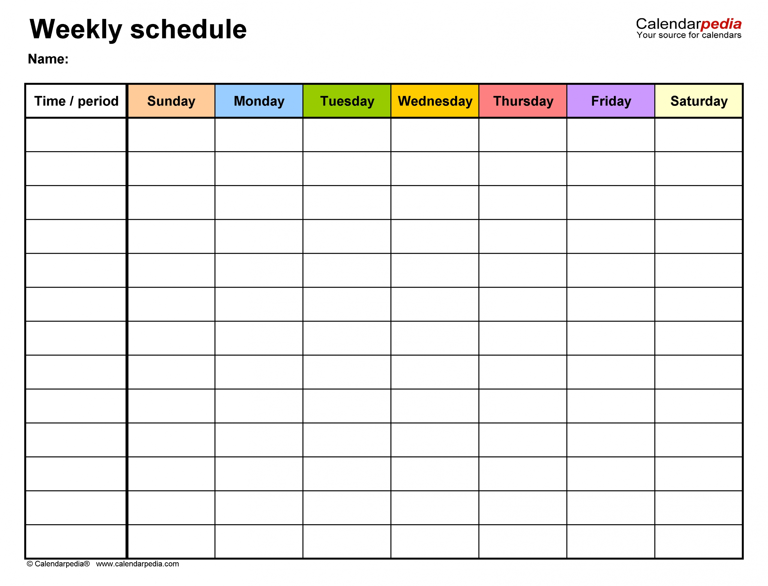 Pick Weekly Calendar Template Printable