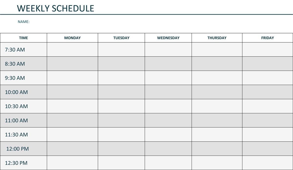 Pick Weekly Schedule Template Editable