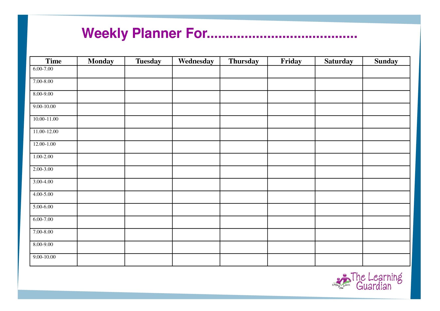 Pick Weekly Timetable Mon To Fri