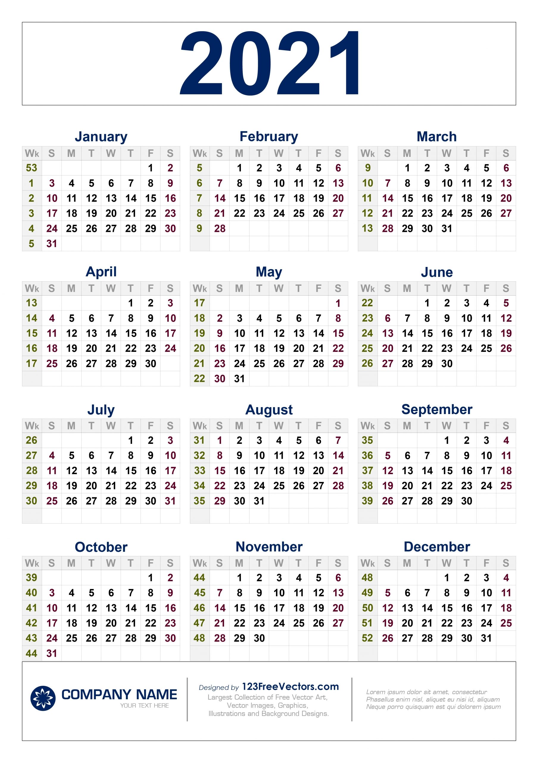 Take 2021 Calendar By Week