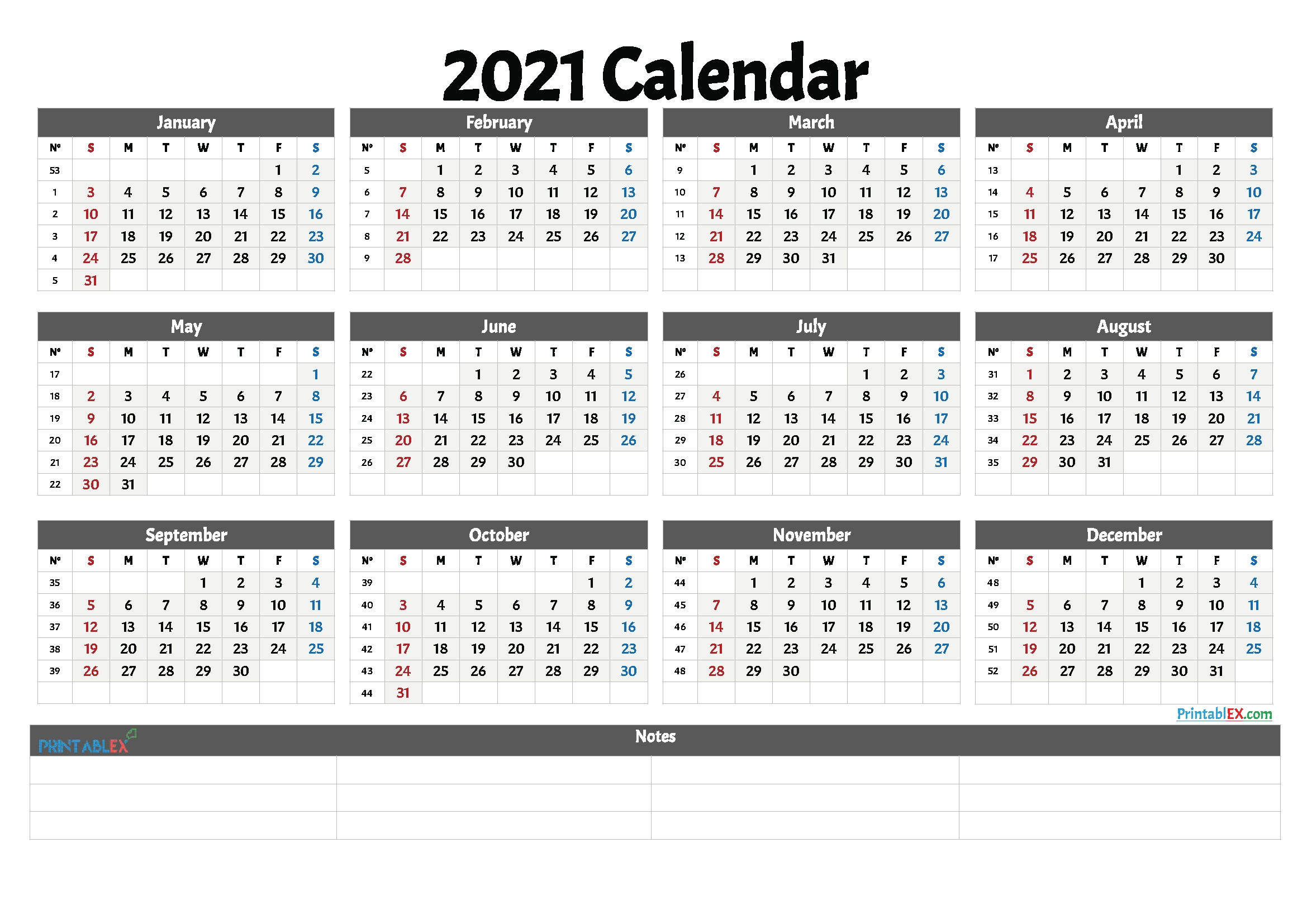 Take 2021 Calendar By Week