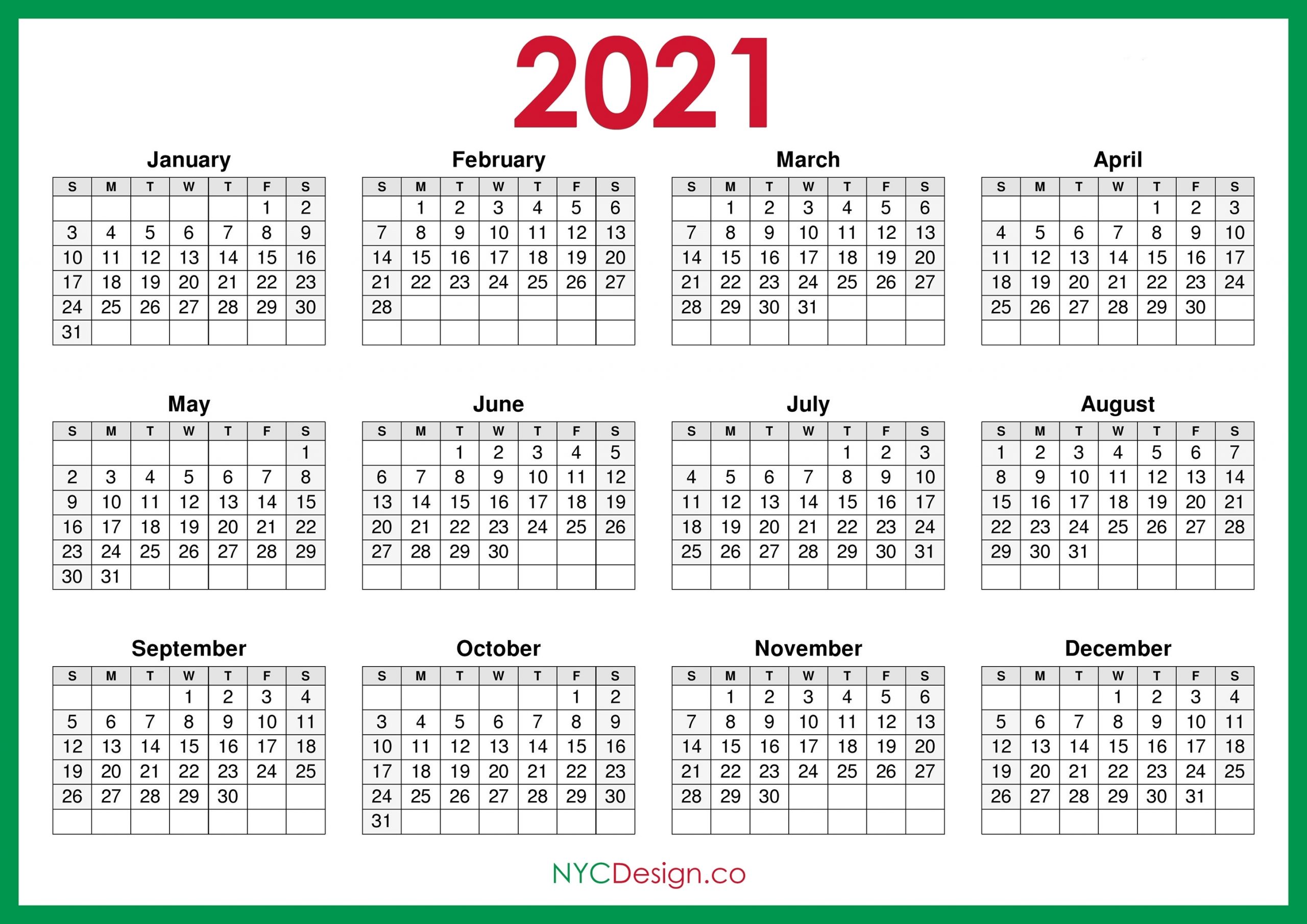 Take 2021 Calendar Monday Sunday