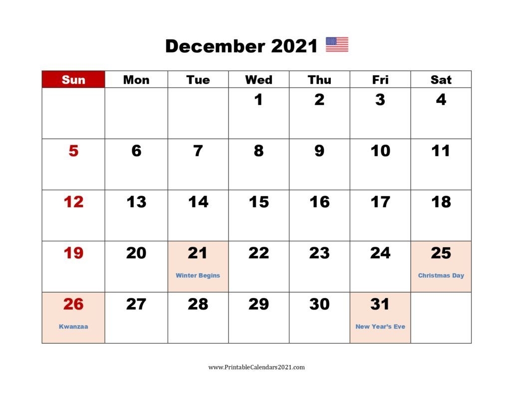 Take 2021 Calendar Printable December Christmas