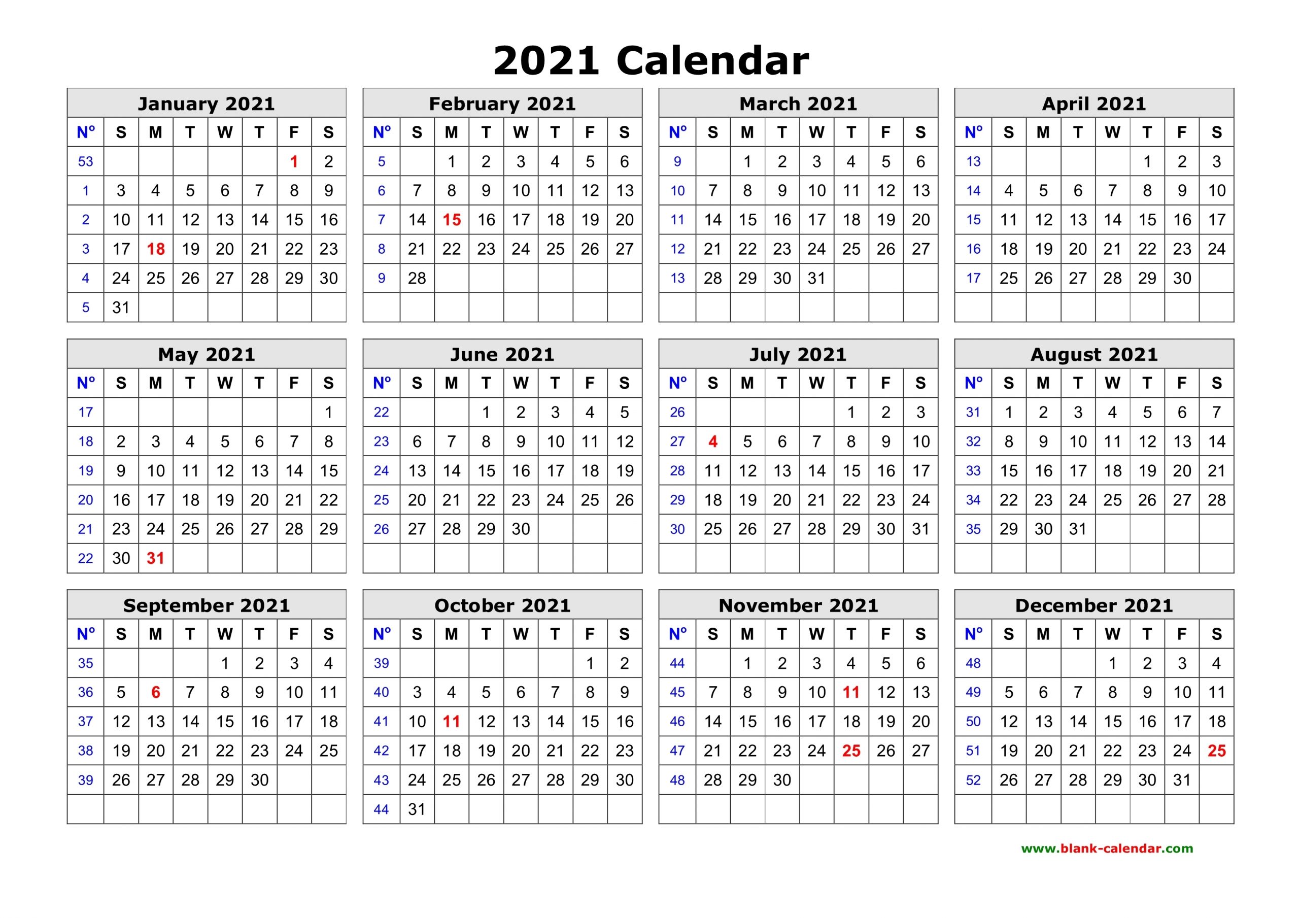 Take 2021 Calendar Printable One Page