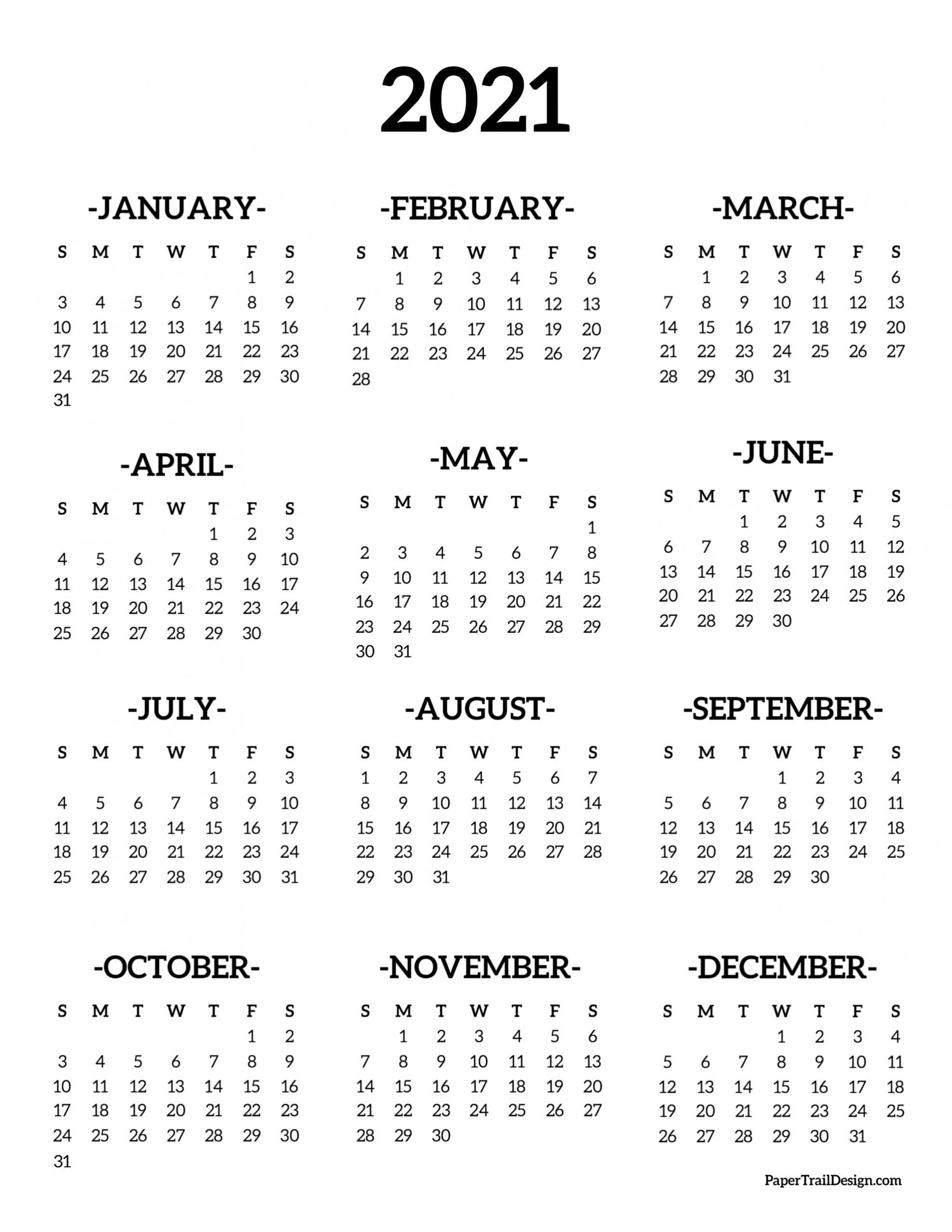 Take 2021 Calendar Printable One Page