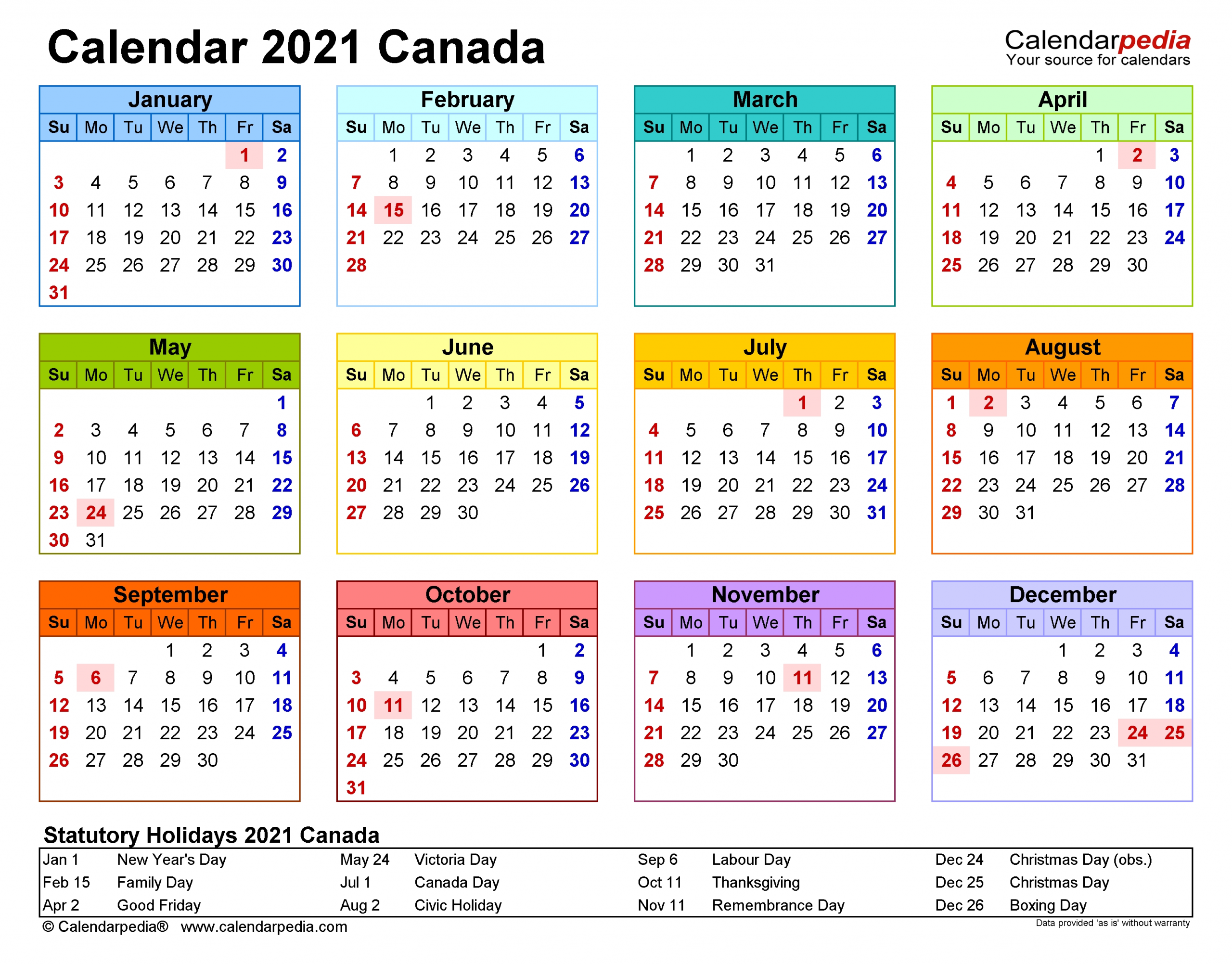 Take 2021 Calendar With Holidays