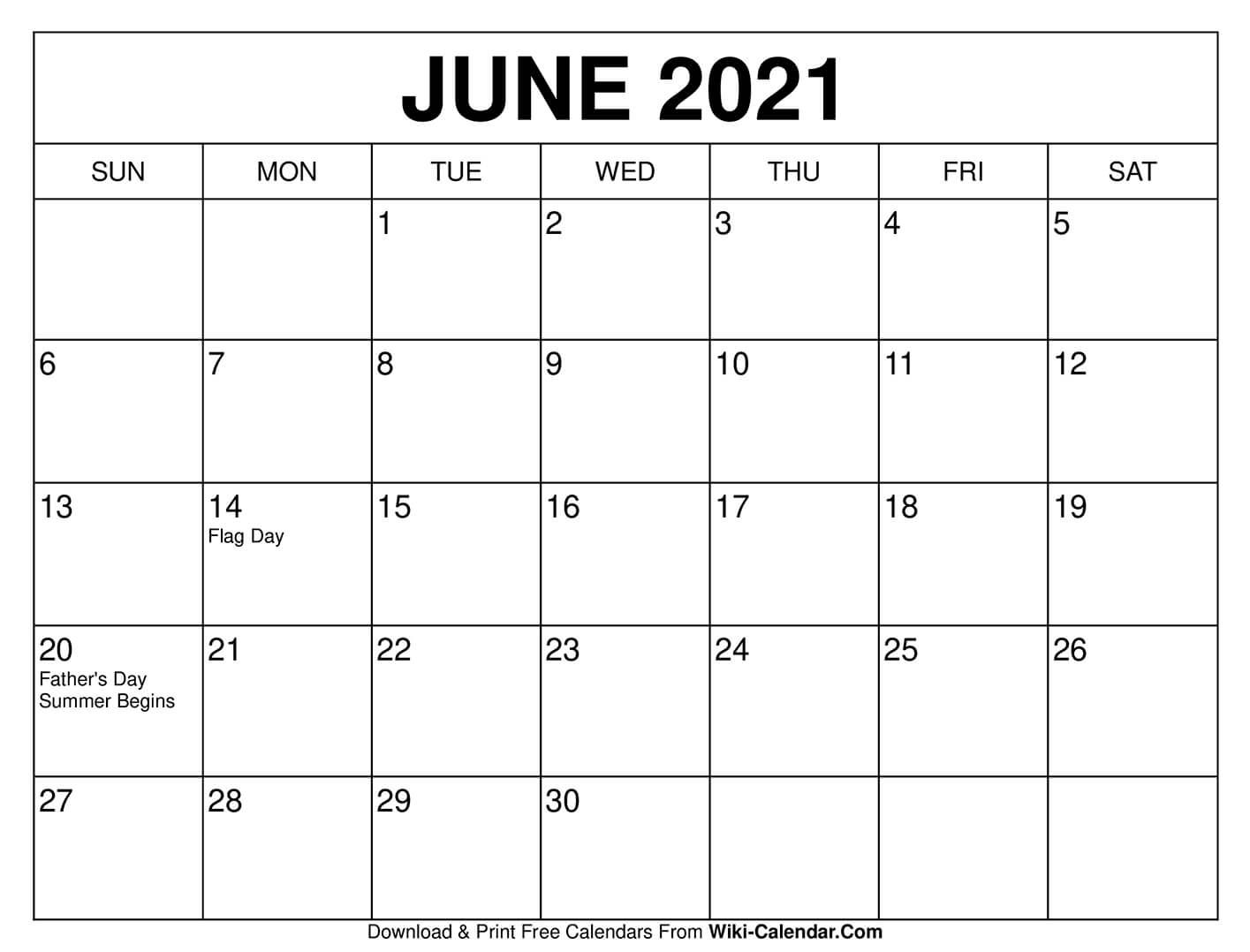 Take 2021 June Calendars To Print Without Downloading