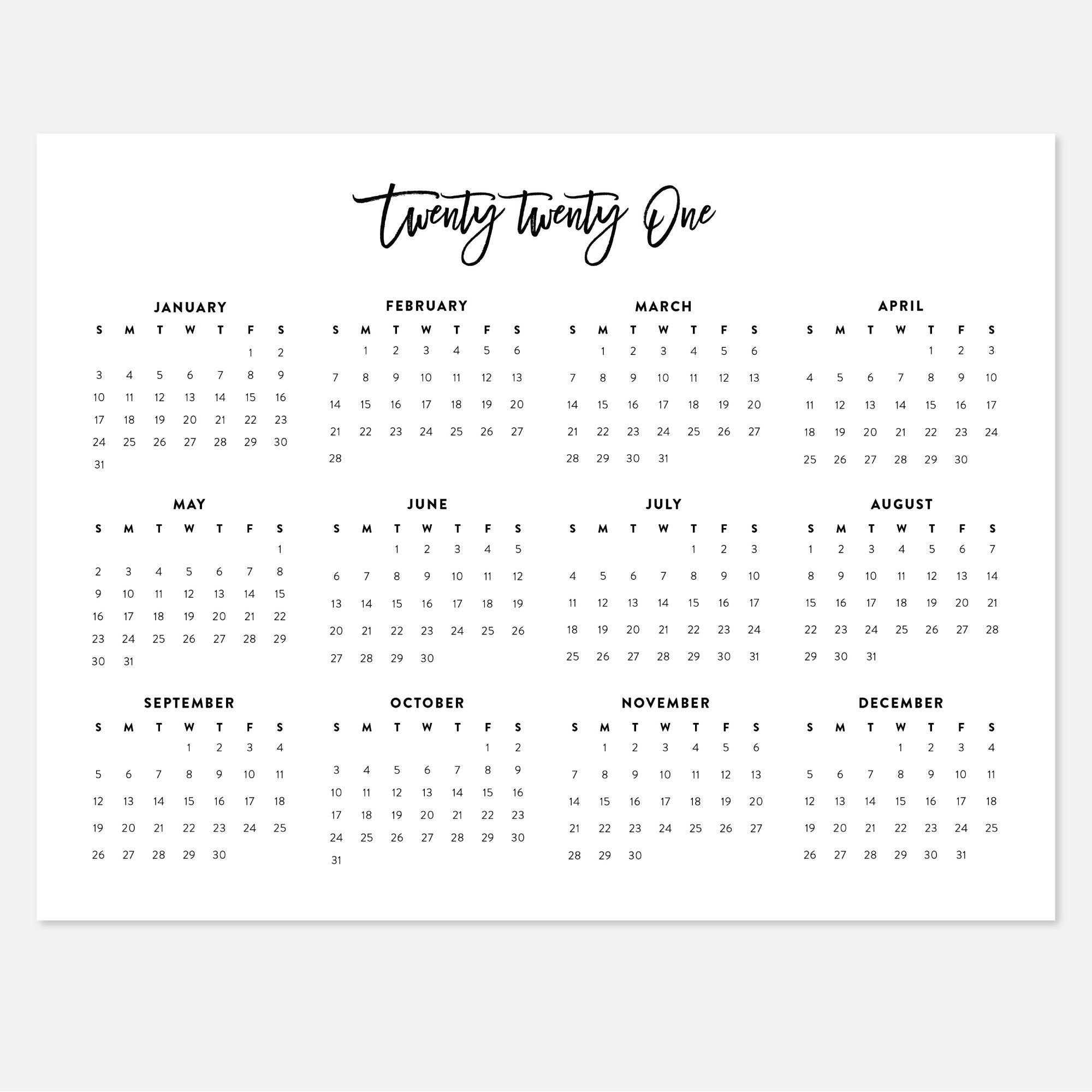 Take 2021 Single Page 8.5X11 Calendar