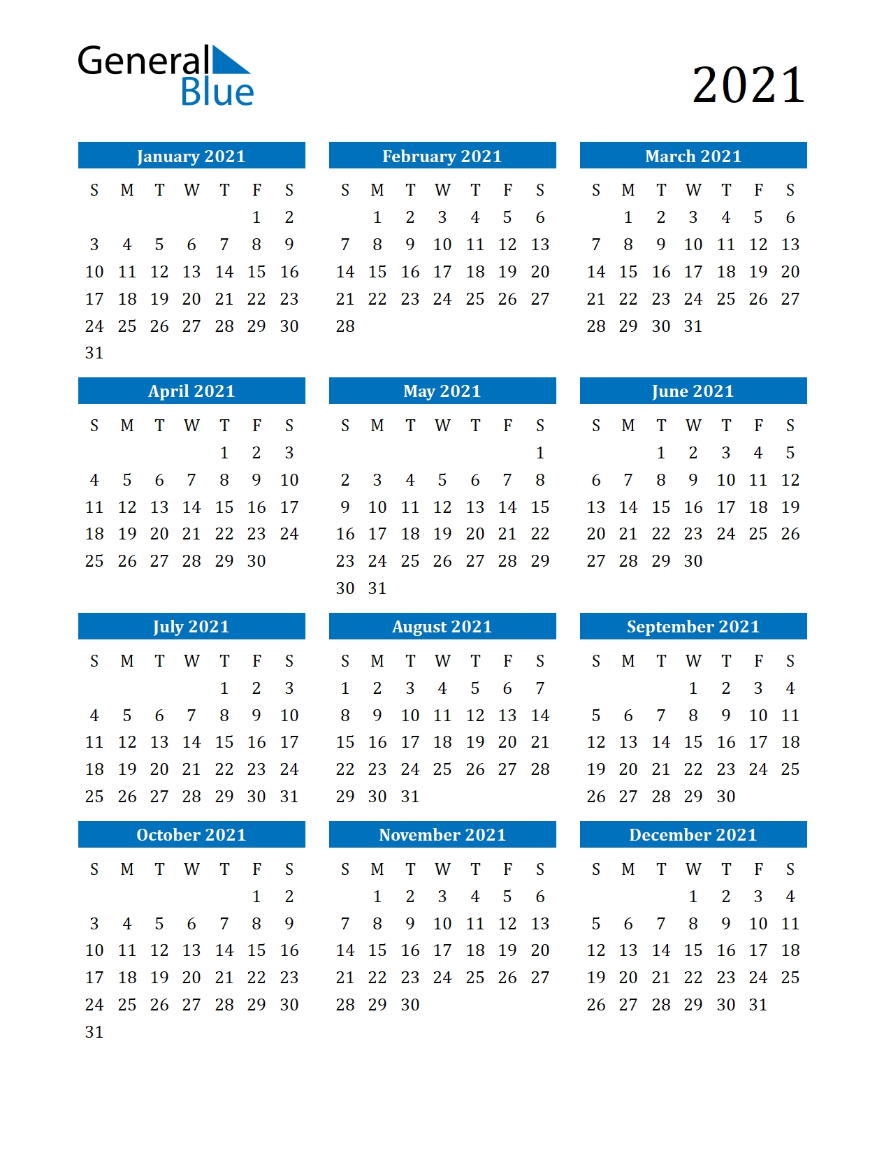 Take 2021 Weekly Calendar