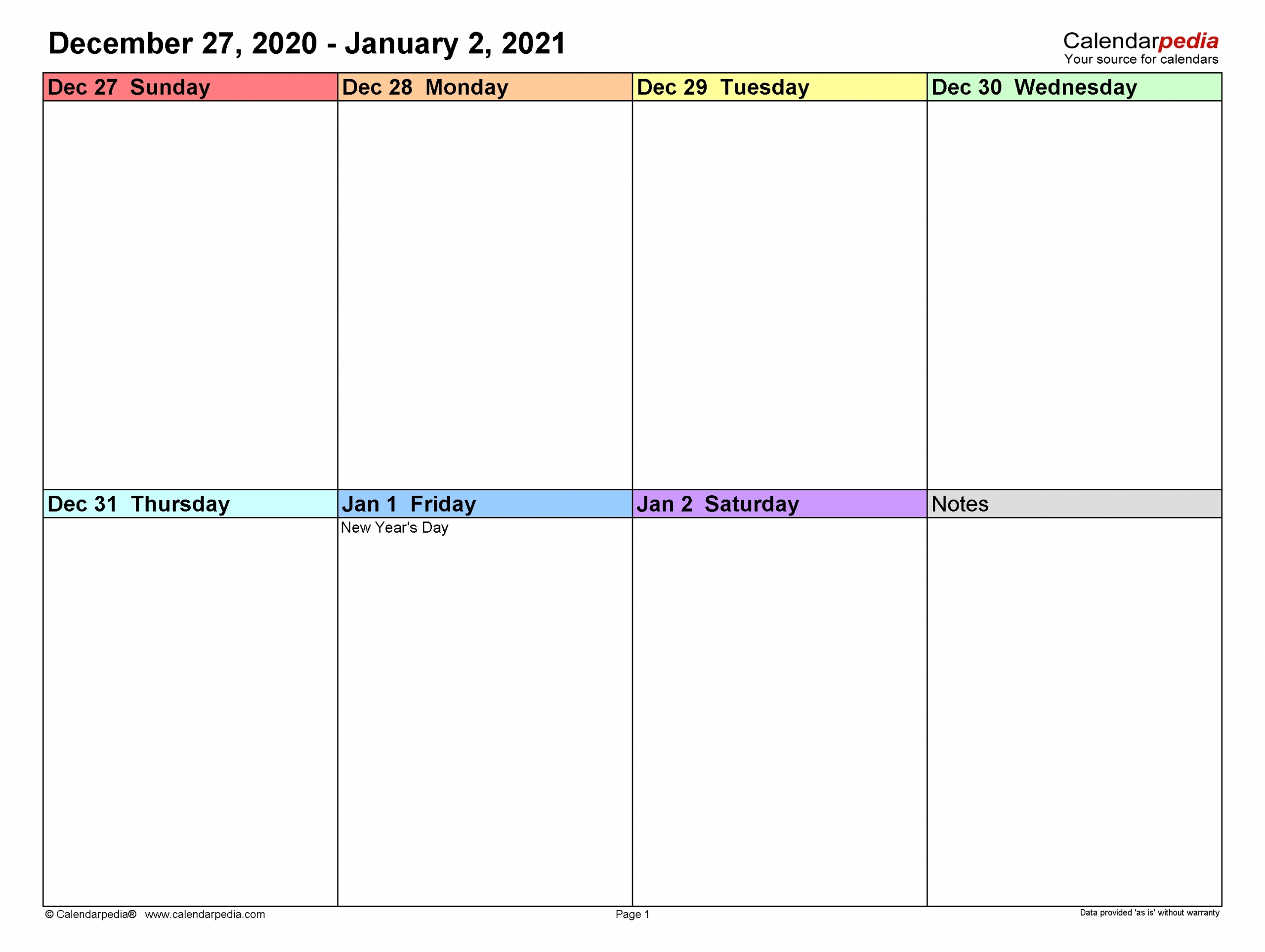 Take 2021 Weekly Calendar