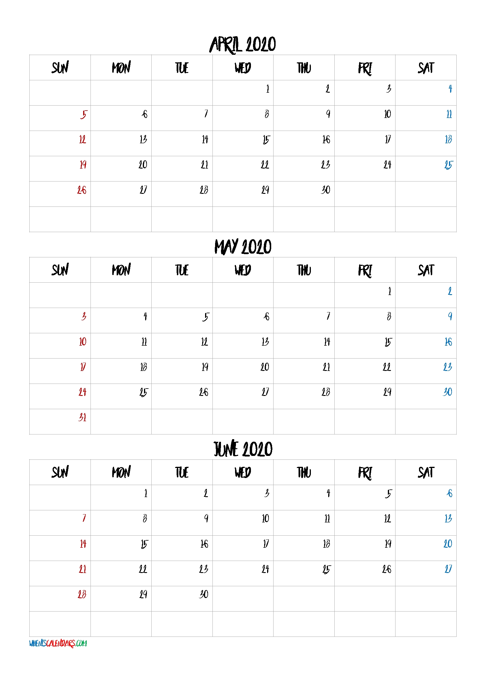 Take 3 Month Calendar Template