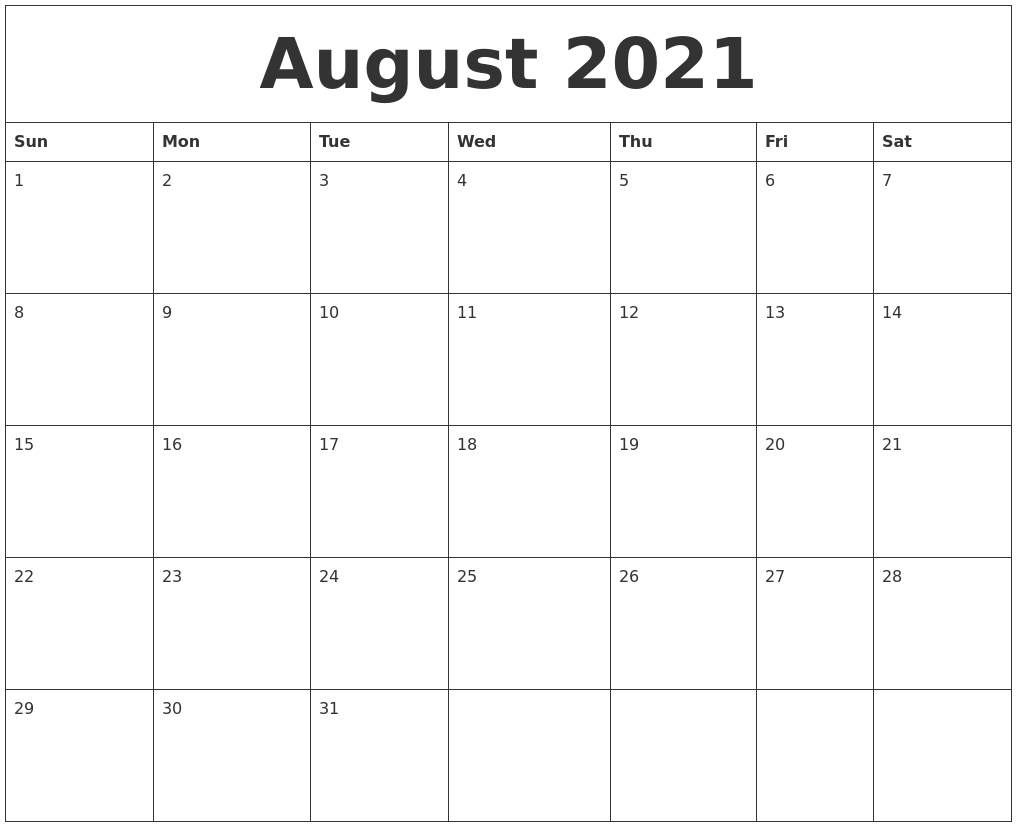Take August 2021 Calendar Printable