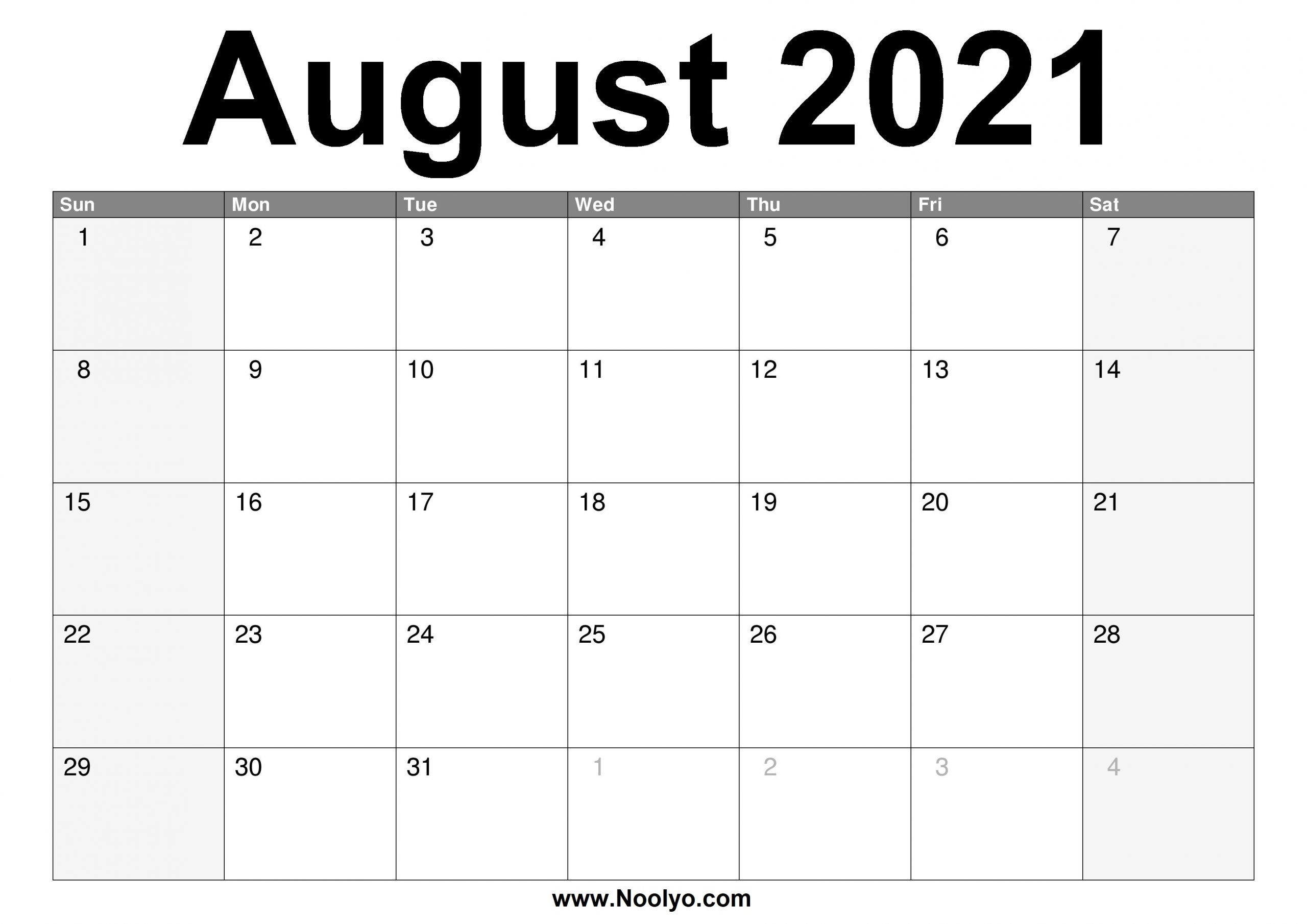 Take August 2021 Calendar Printable Free