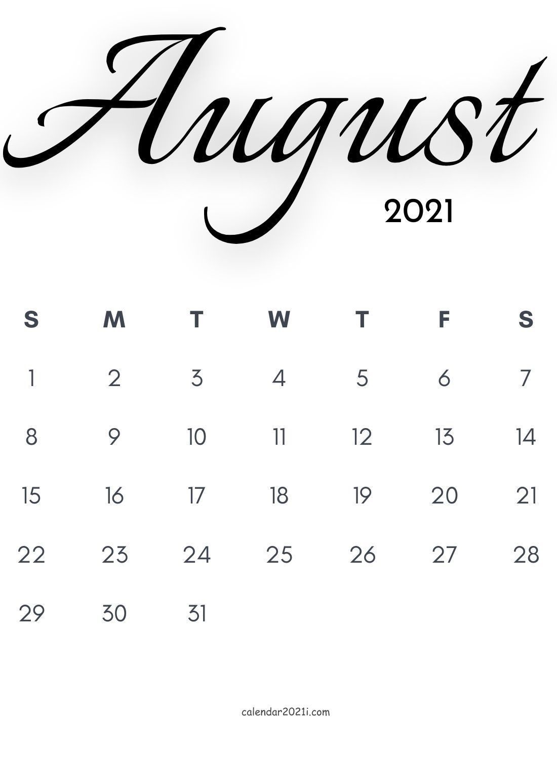 Take August 2021 Calendar