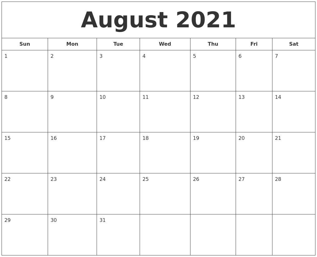 Take August 2021 Monday To Sunday Calendar