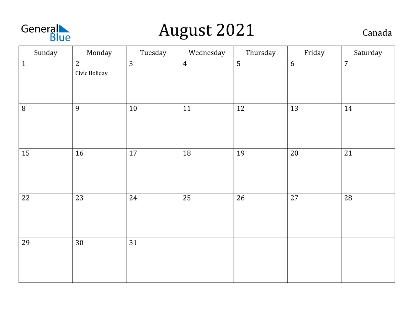 Take August Calendar 2021