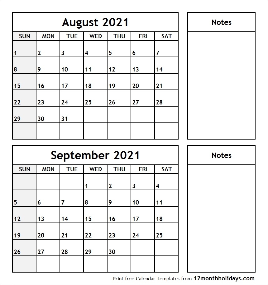 Take August Through September Calendar 2021