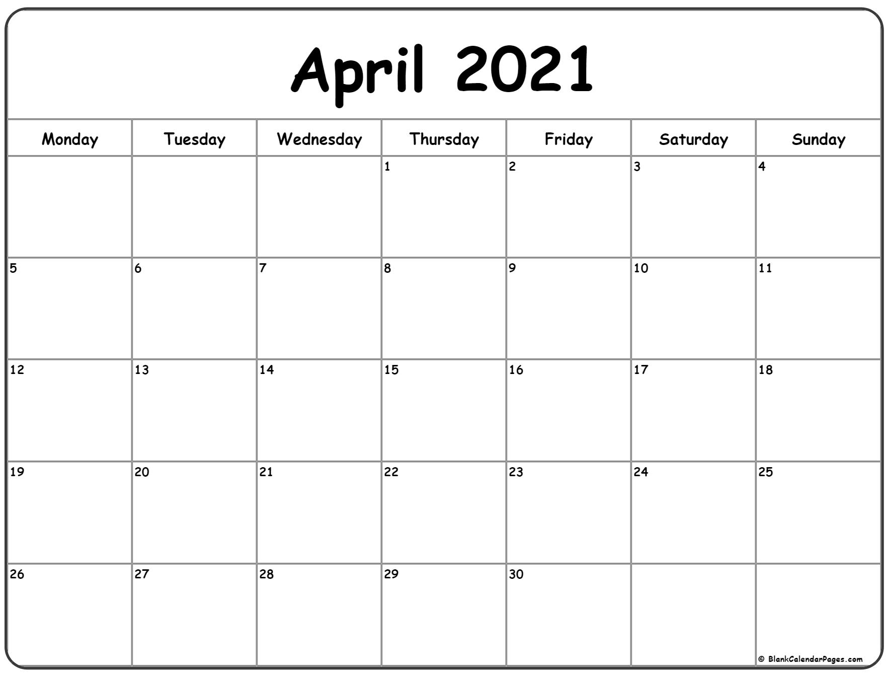 Take Blank April 2021 Calendar Printable