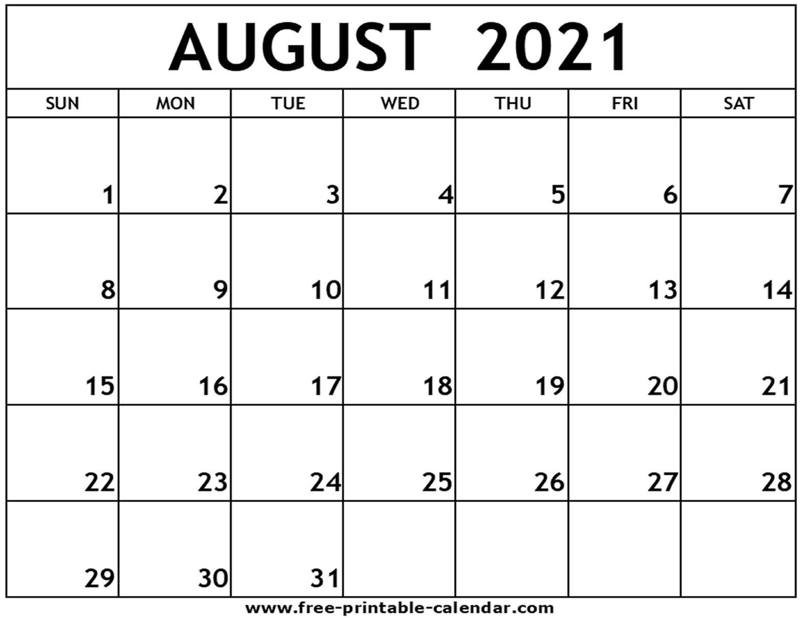 Take Blank August 2021 Calendar Printable