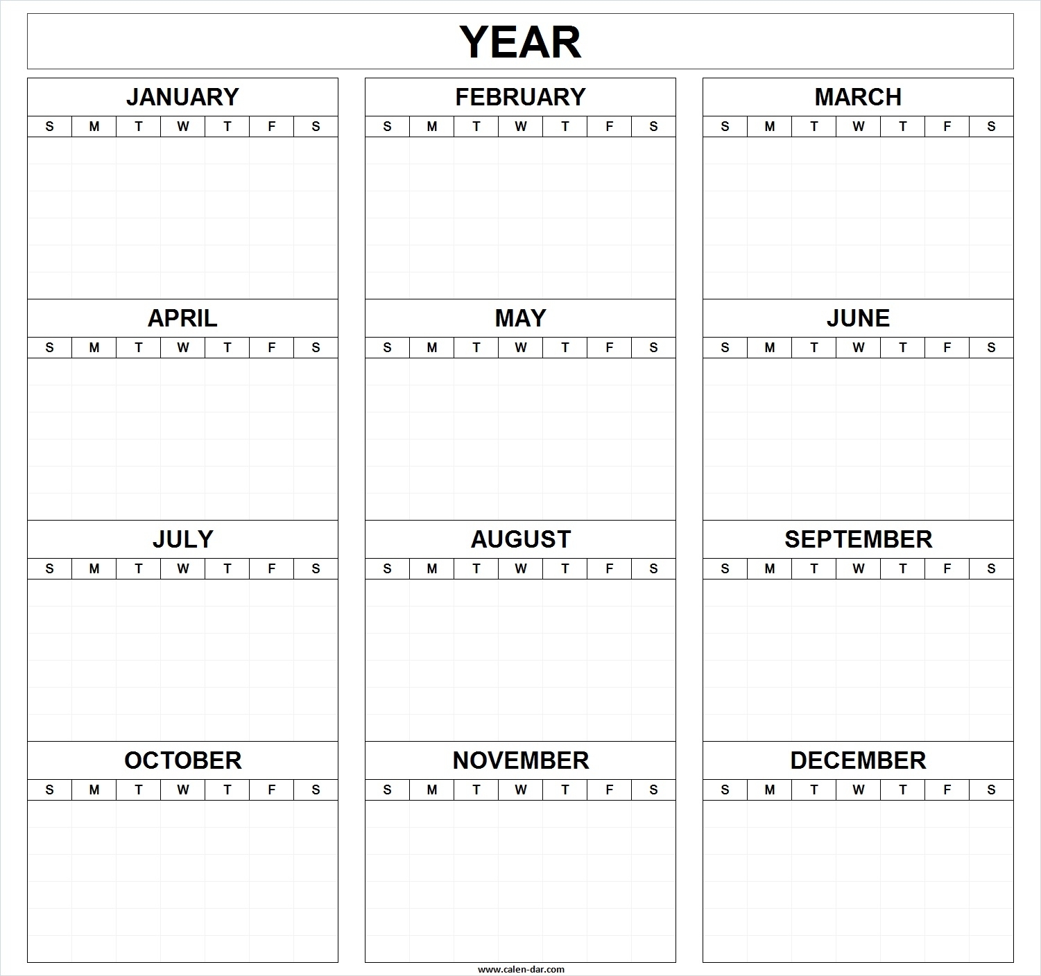 Take Blank Full Year Calendar