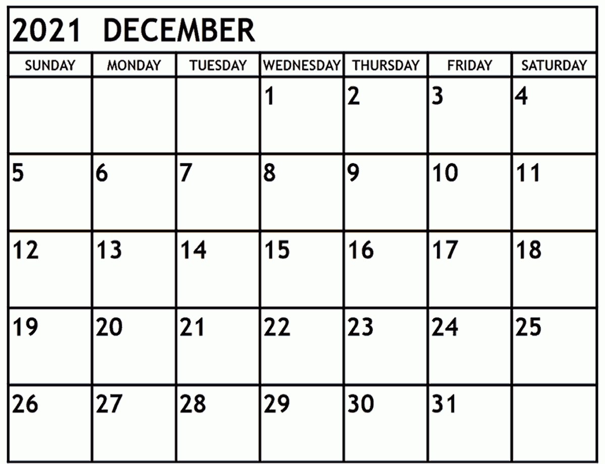Take Blank Monthly Calendar Saturday To Friday December 2021